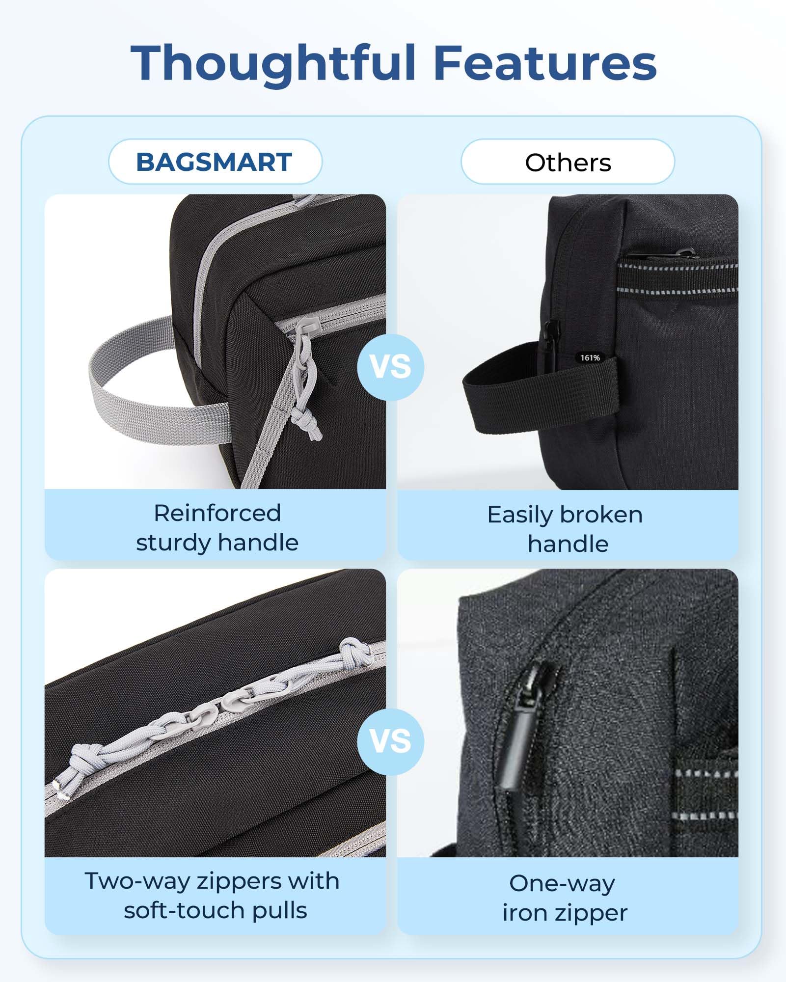 BAGSMART Waterproof Travel Toiletry Bag for Men & Women - Compact Shower Organizer with Hanging Hook - Perfect for Bathroom, Gym, Camping & Airplane Carry-on Essentials (Black)