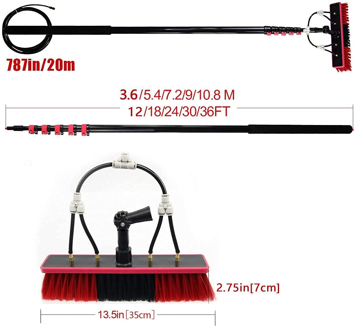**12Ft-36Ft Aluminum Water Fed Window Cleaning Pole with 35cm Brush - Professional Outdoor Window Cleaner for Glass, Solar Panels & High Surfaces - Ideal for Home, Office & Commercial Use**