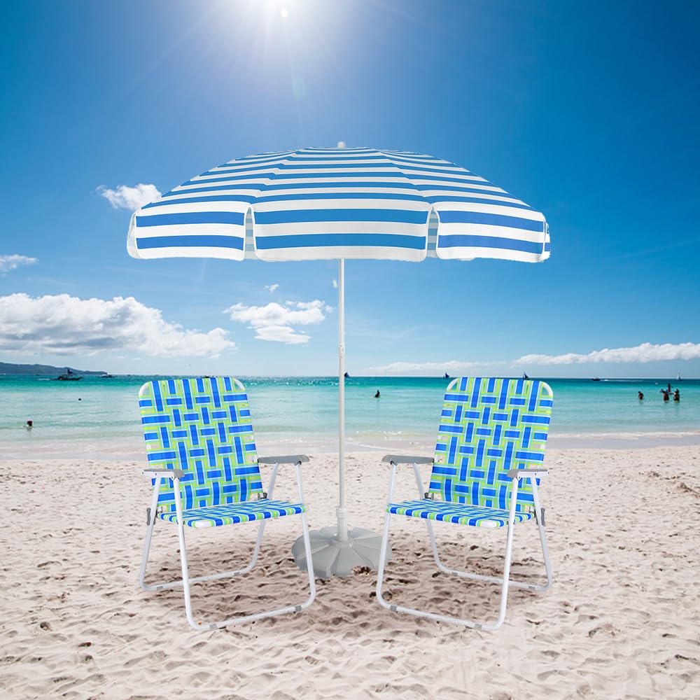 VINGLI Oversized Patio Lawn Folding Chairs Set of 2 - Heavy Duty Webbed Outdoor Beach Chairs, Portable Dining Chairs for Backyard, Garden, Poolside & Camping (Blue, Extra Large) - Perfect for Relaxing, Sunbathing & Outdoor Gatherings
