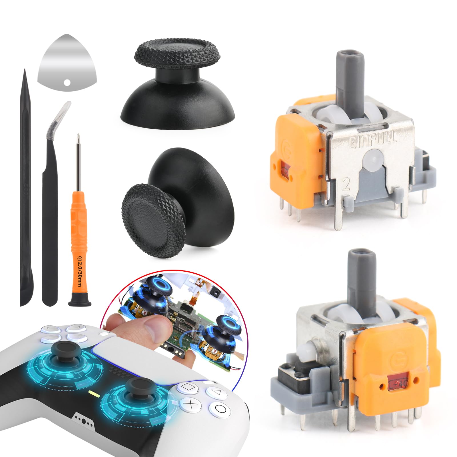 2Pcs Hall Effect 3D Joystick Replacement for Sony PS5 Controller - Analog Sensor Module & Thumbstick Repair Parts Kit with Tools | Compatible with Playstation 5 for Gaming & DIY Fixes