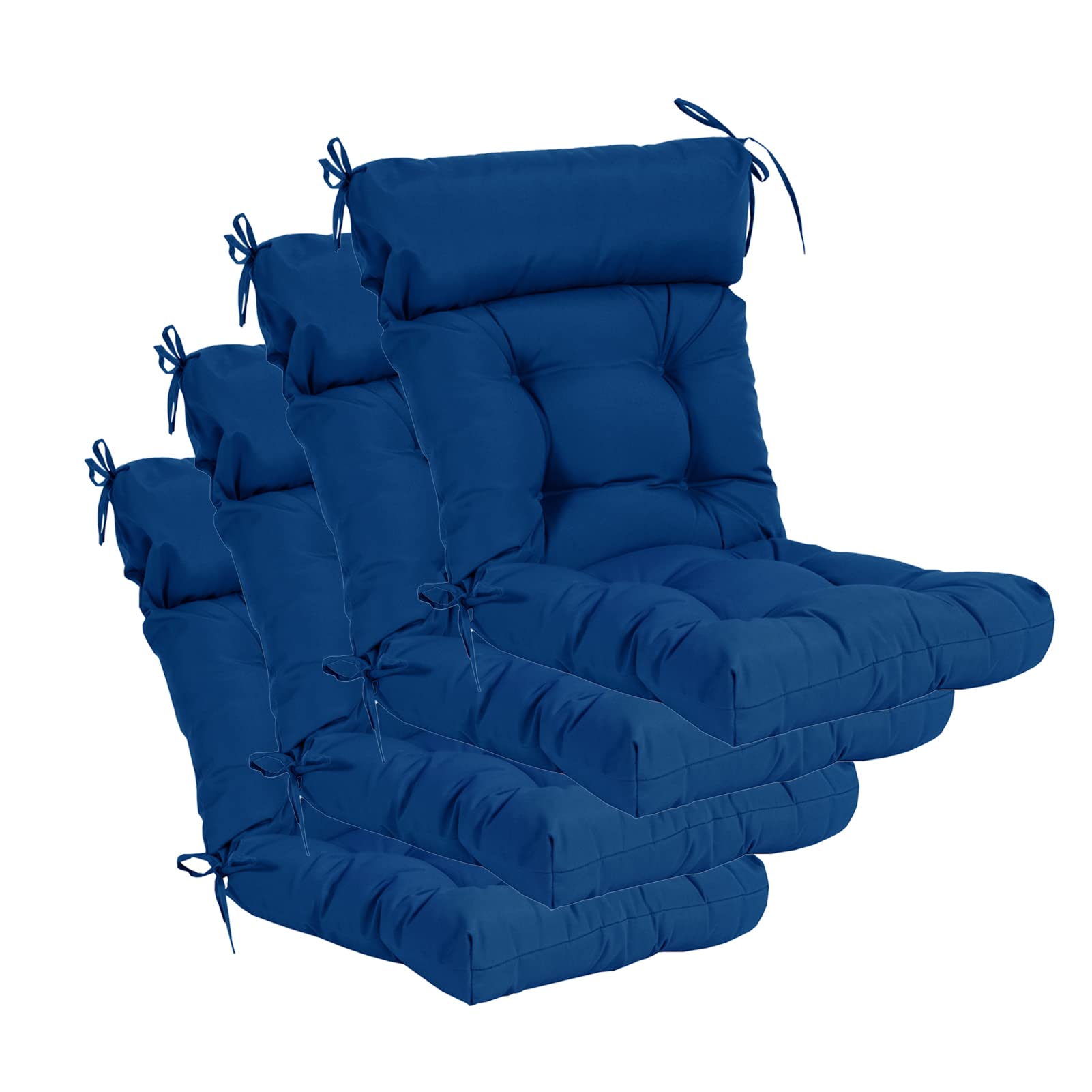 QILLOWAY High Back Chair Cushions Set of 4 - Indoor/Outdoor Tufted Replacement Seat Cushions in Royal Blue - Perfect for Patio Furniture, Dining Chairs, and Deck Loungers