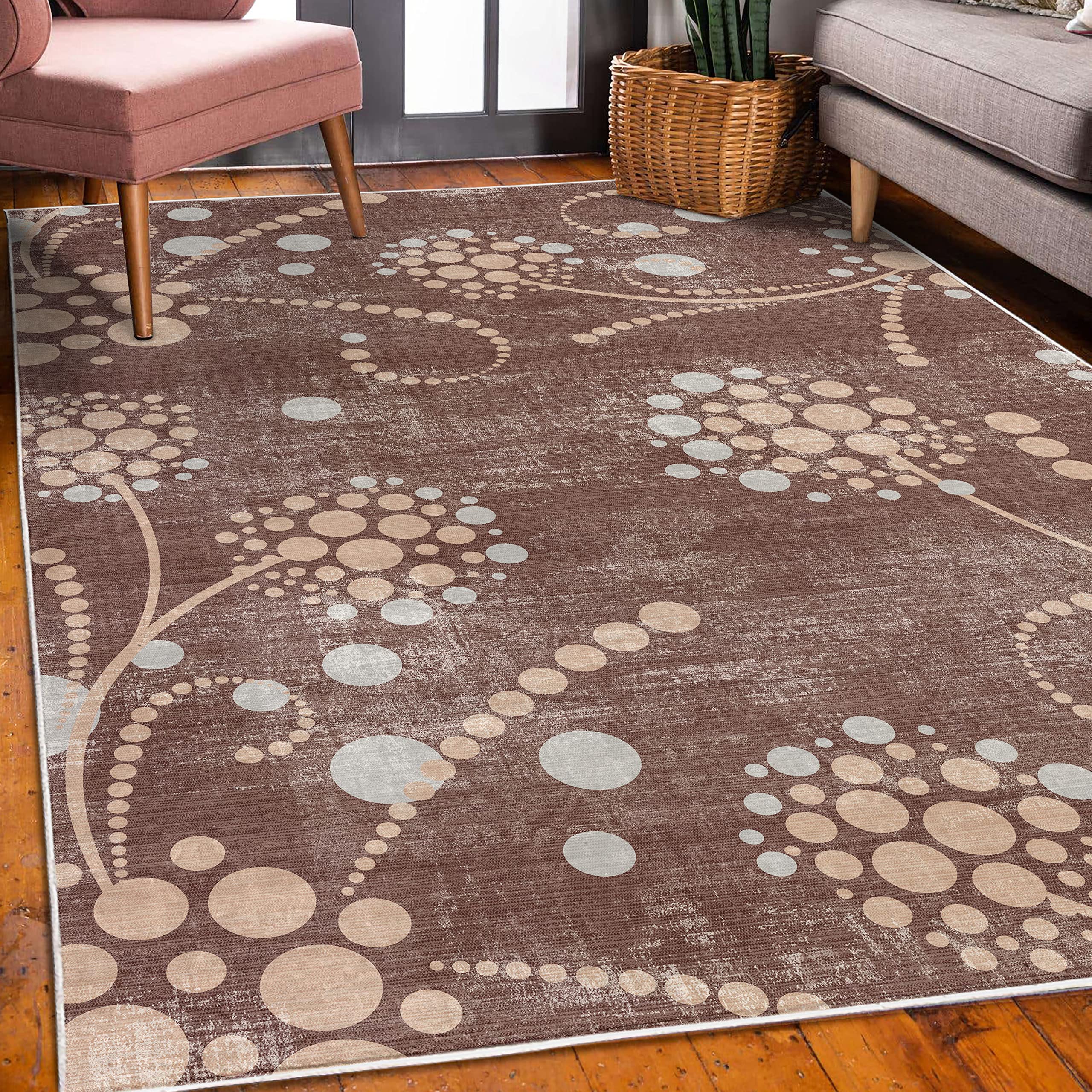 Ambesonne Abstract Spiral Floral Modern Rug with Polka Dots - 5'1