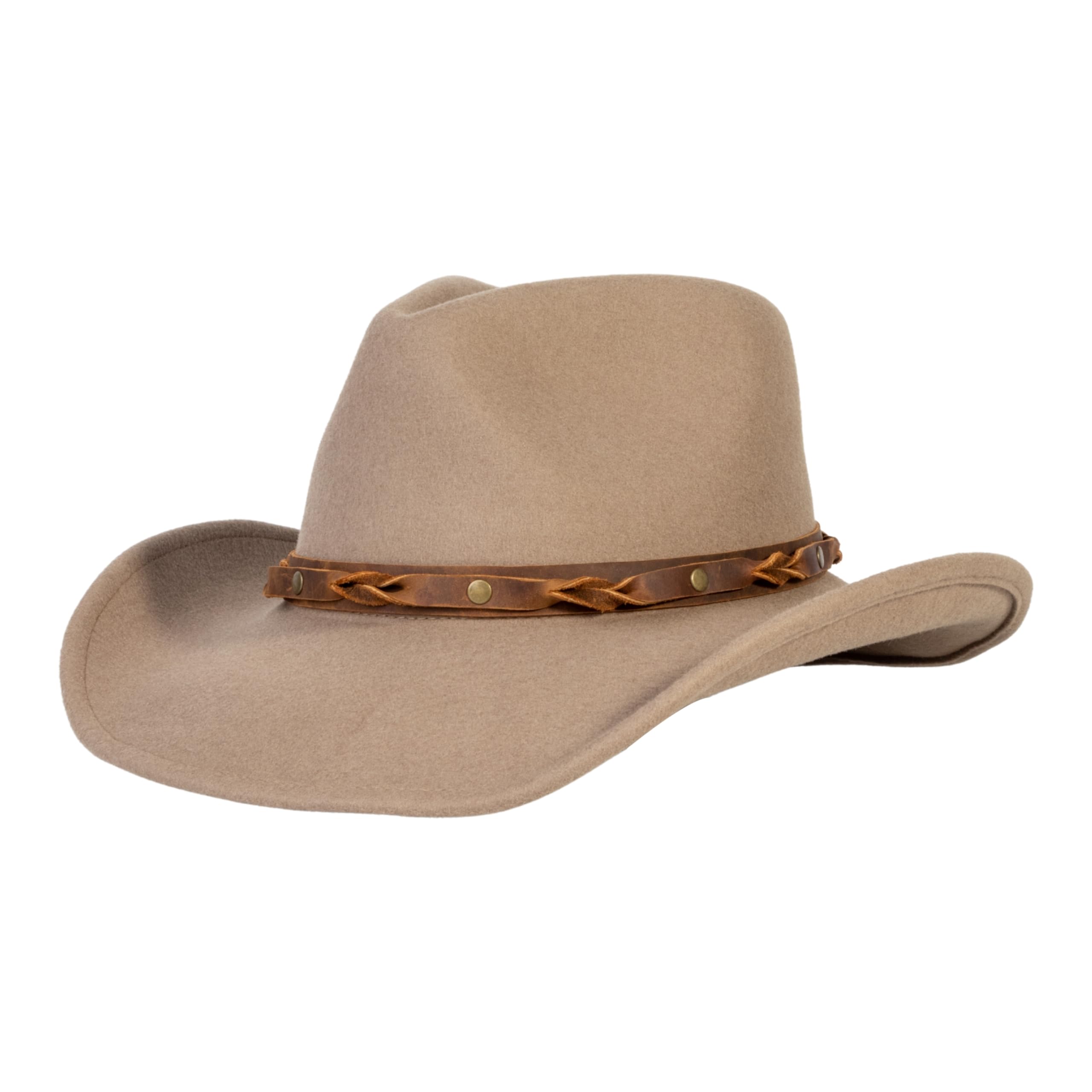 Stylish MIX BROWN Western Cowboy Hat for Men & Women - 100% Wool Wide Brim Cowgirl Hat, Outback Panama Rancher Felt Hat - Perfect for Country Rides, Music Festivals & Western Fashion