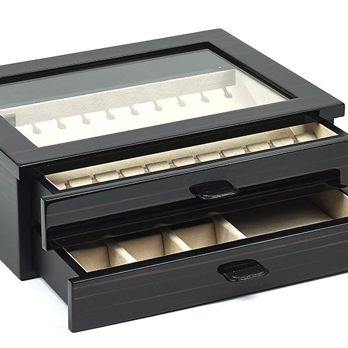 Salvatore Luxury Italian Made Polished Ebony Cufflink & Jewelry Box - Holds 24 Pairs | Premium Wooden Storage Case for Men's Accessories | Perfect Gift for Weddings, Anniversaries & Formal Events