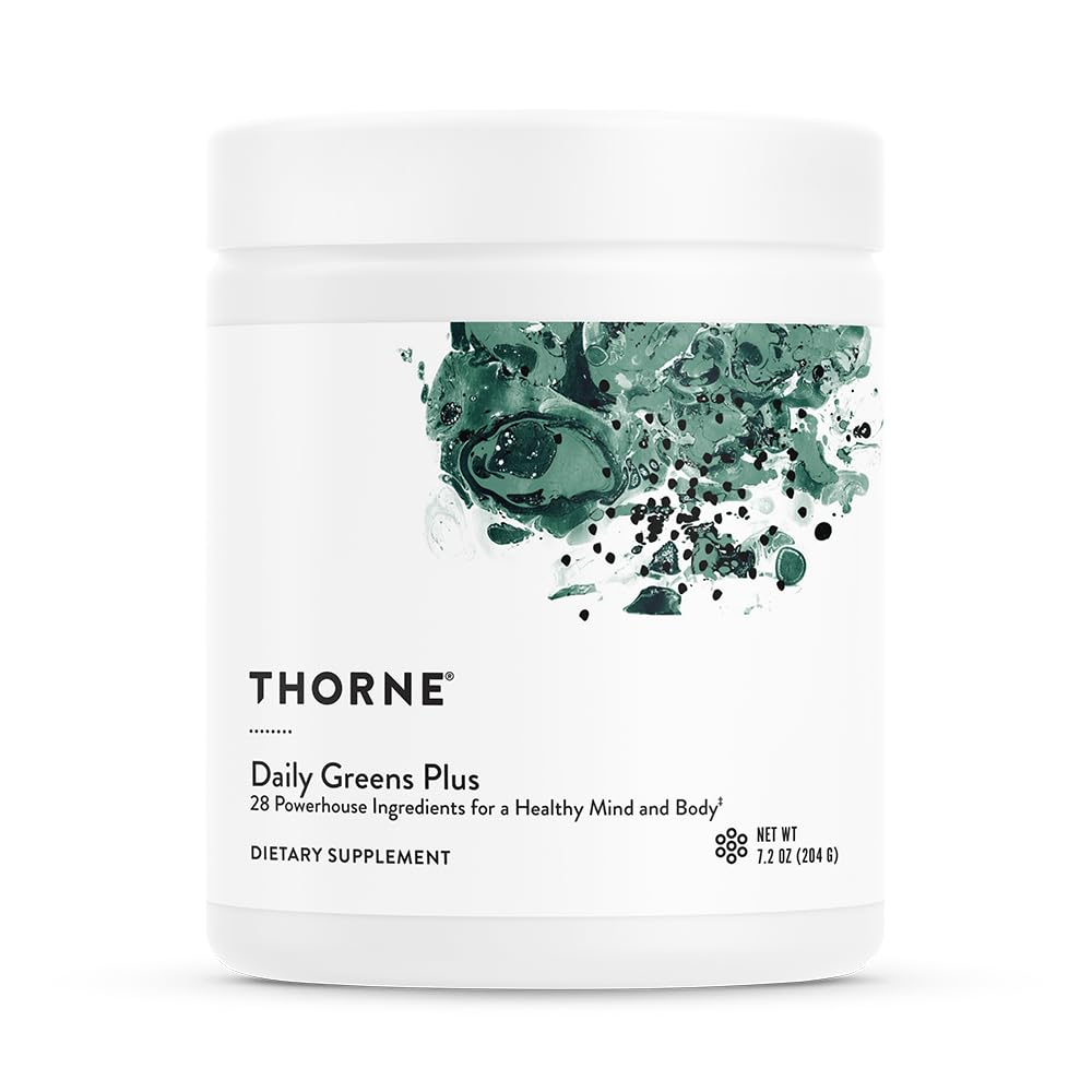 THORNE Daily Greens Plus Superfood Powder - Organic Matcha, Spirulina, Moringa with Adaptogens & Mushroom Blend - Antioxidant Rich Mint Flavor (7.2oz, 30 Servings) for Energy Boost & Immune Support - Perfect for Smoothies, Juices & Post-Workout Recovery