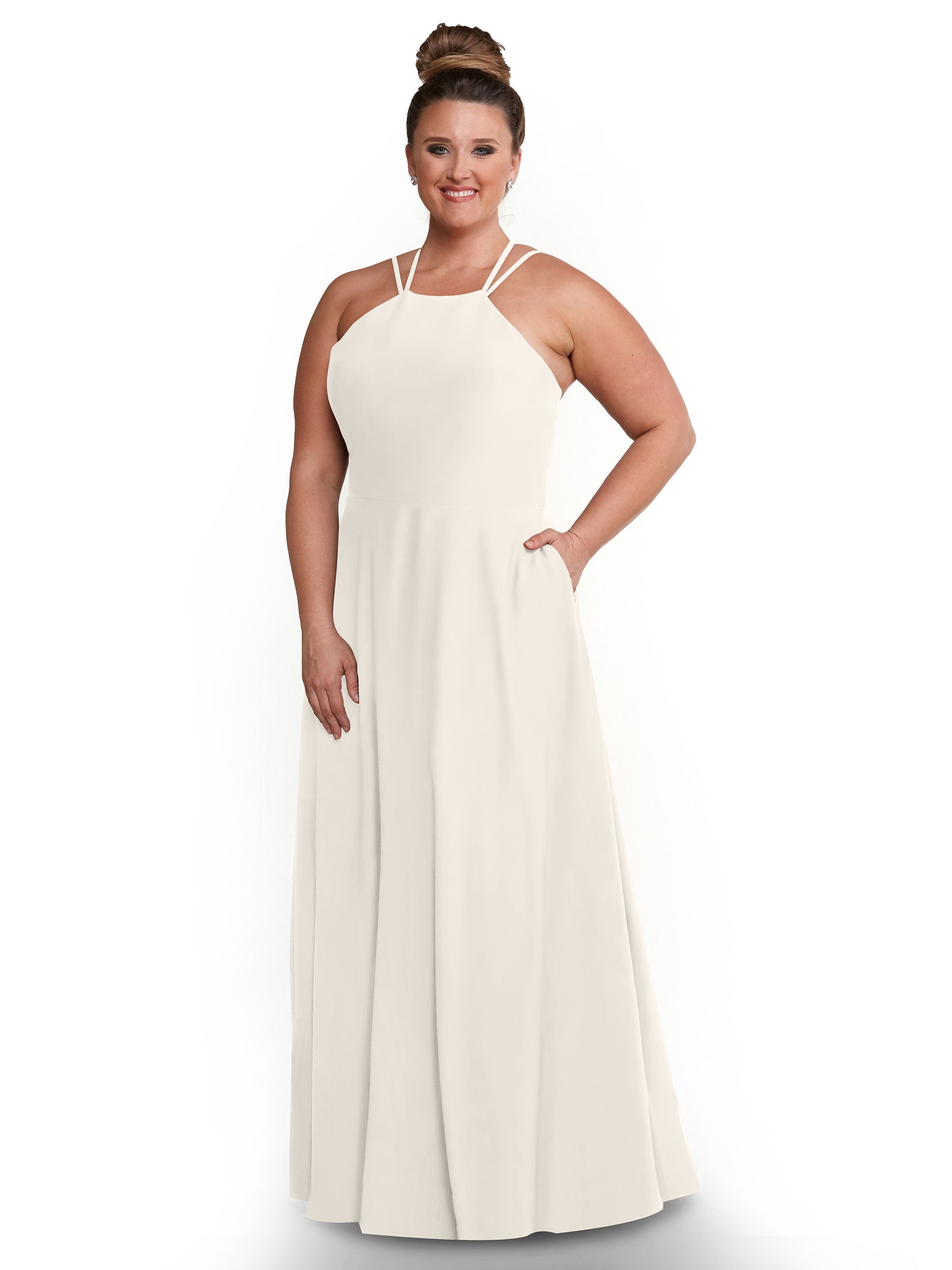 Elegant 83006 Stretch Chiffon A-Line Bridesmaid Dress with Halter Neckline - Perfect for Weddings, Formal Events & Special Occasions