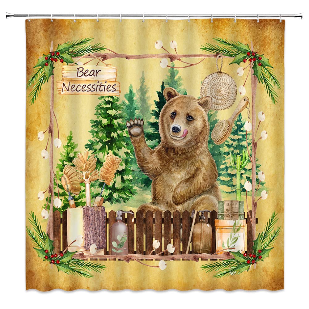 Funny Bear Shower Curtain - Rustic Cabin Decor for Camping & Bathroom