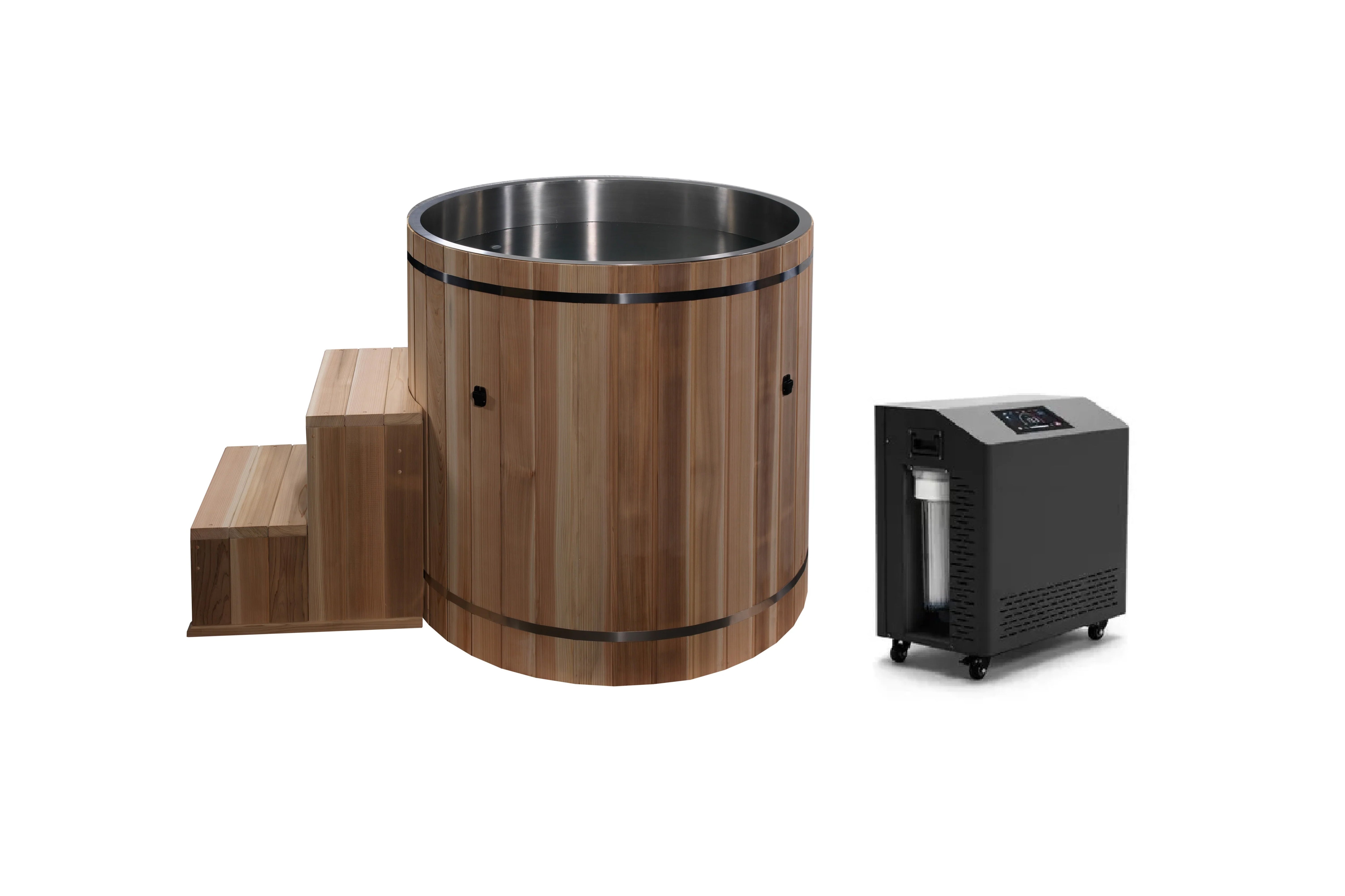 Premium Cold Therapy Pacific Cedar Barrel with Marine Grade 316 Stainless Steel Interior - Perfect for Post-Workout Recovery, Spa Relaxation & Hydrotherapy at Home