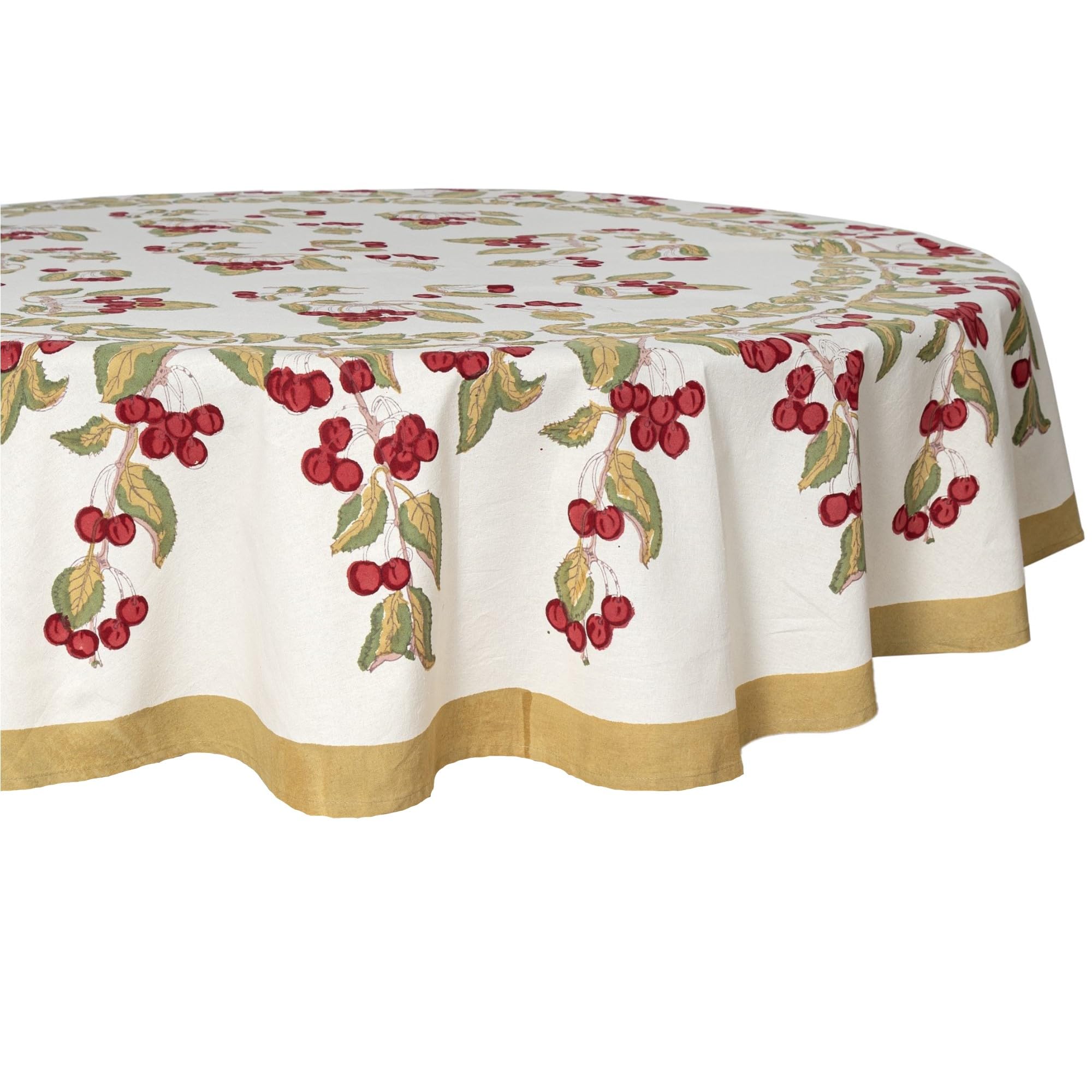 Round French Tablecloth by Couleur Nature - 70 Inch Cotton Cherry Red & Green Checkered Table Cover for Dining, Kitchen, and Outdoor Picnics