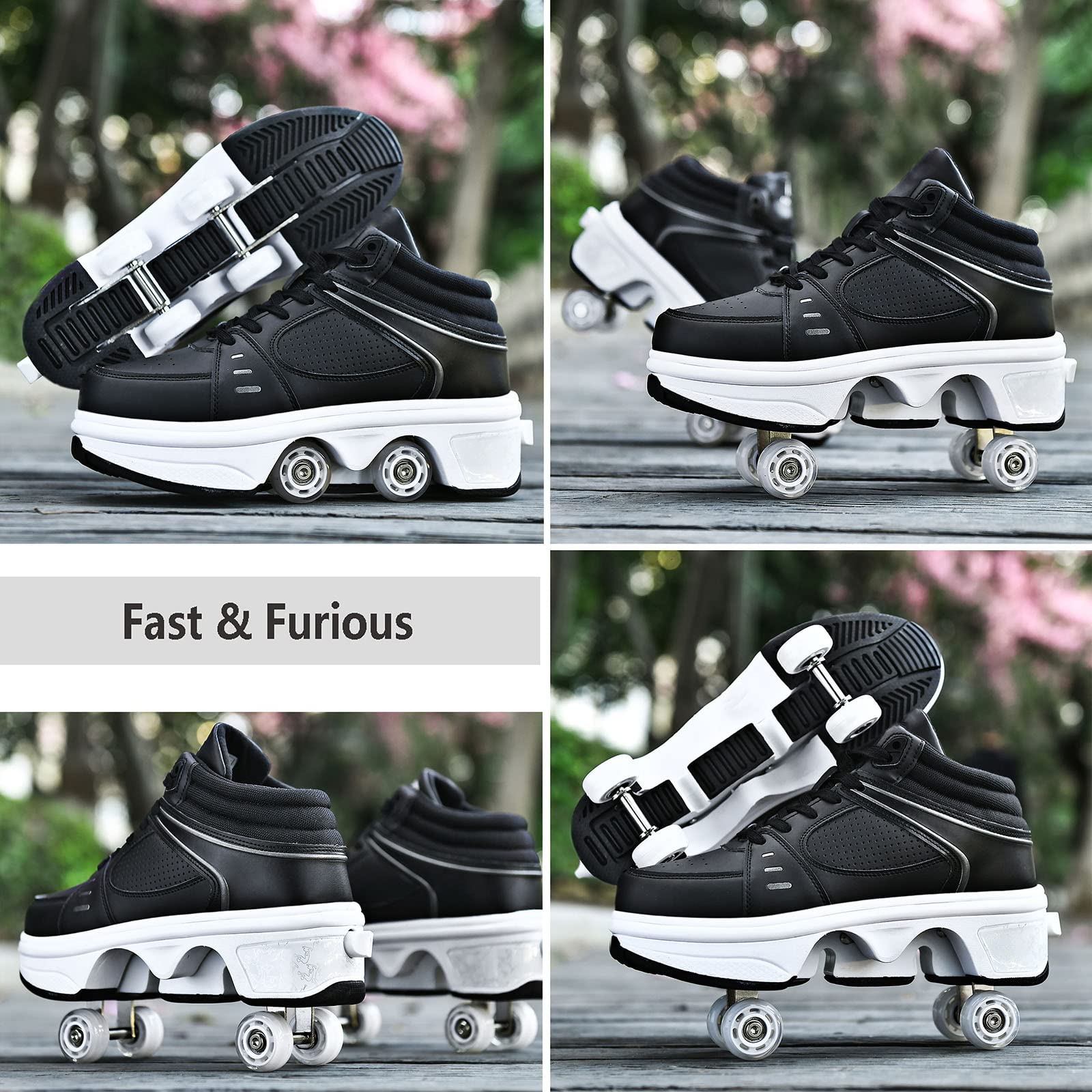 Women's & Kids' Convertible Roller Skate Shoes - 4-Wheel Outdoor Skating Sneakers for Girls & Boys | Perfect for Park, Rink & Street Skating