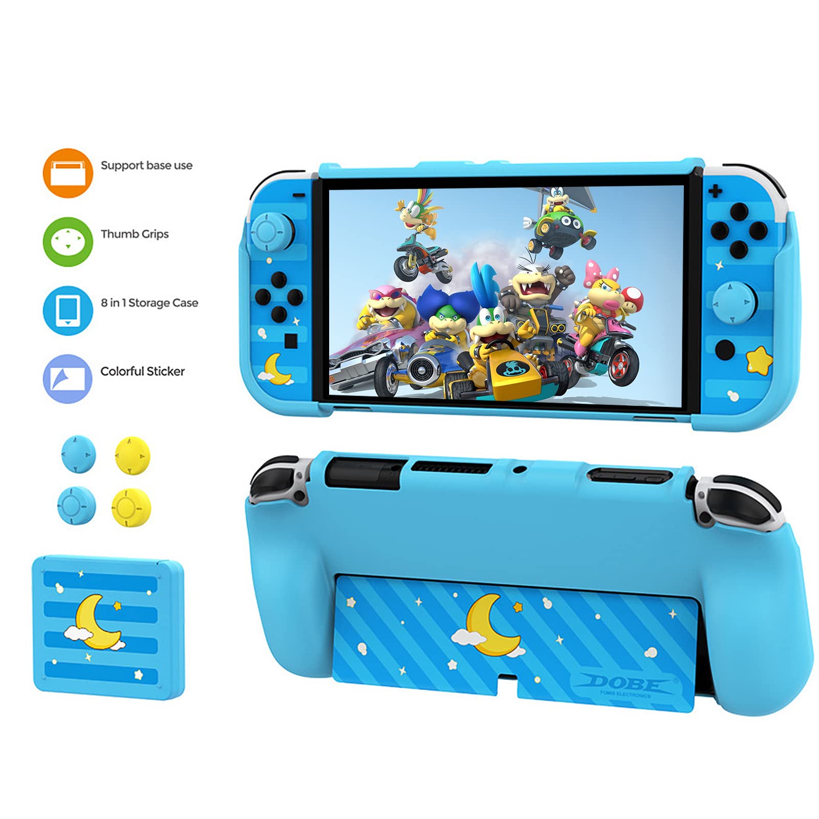 Nintendo Switch OLED Protective Case & Accessories Kit - Blue | Includes Switch OLED Game Case & Thumb Grips | Perfect for Travel, Gaming & Storage Protection