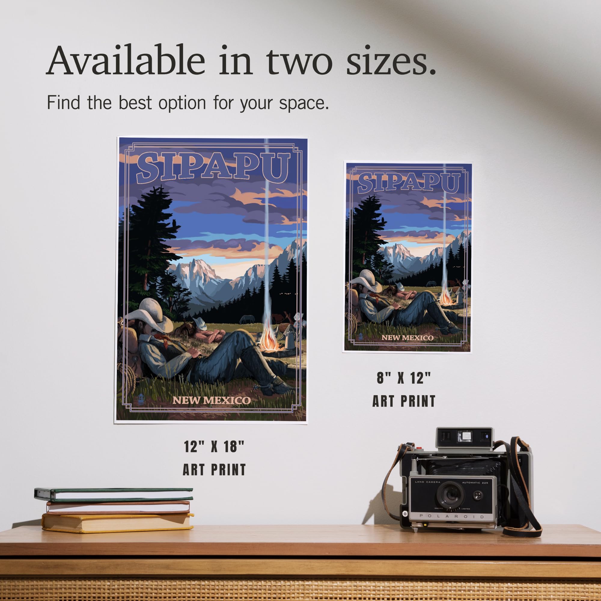 Lantern Press 12x18 Inch Sipapu New Mexico Cowboy Camping Night Scene Art Print - Western Wall Decor for Living Room, Bedroom & Cabin