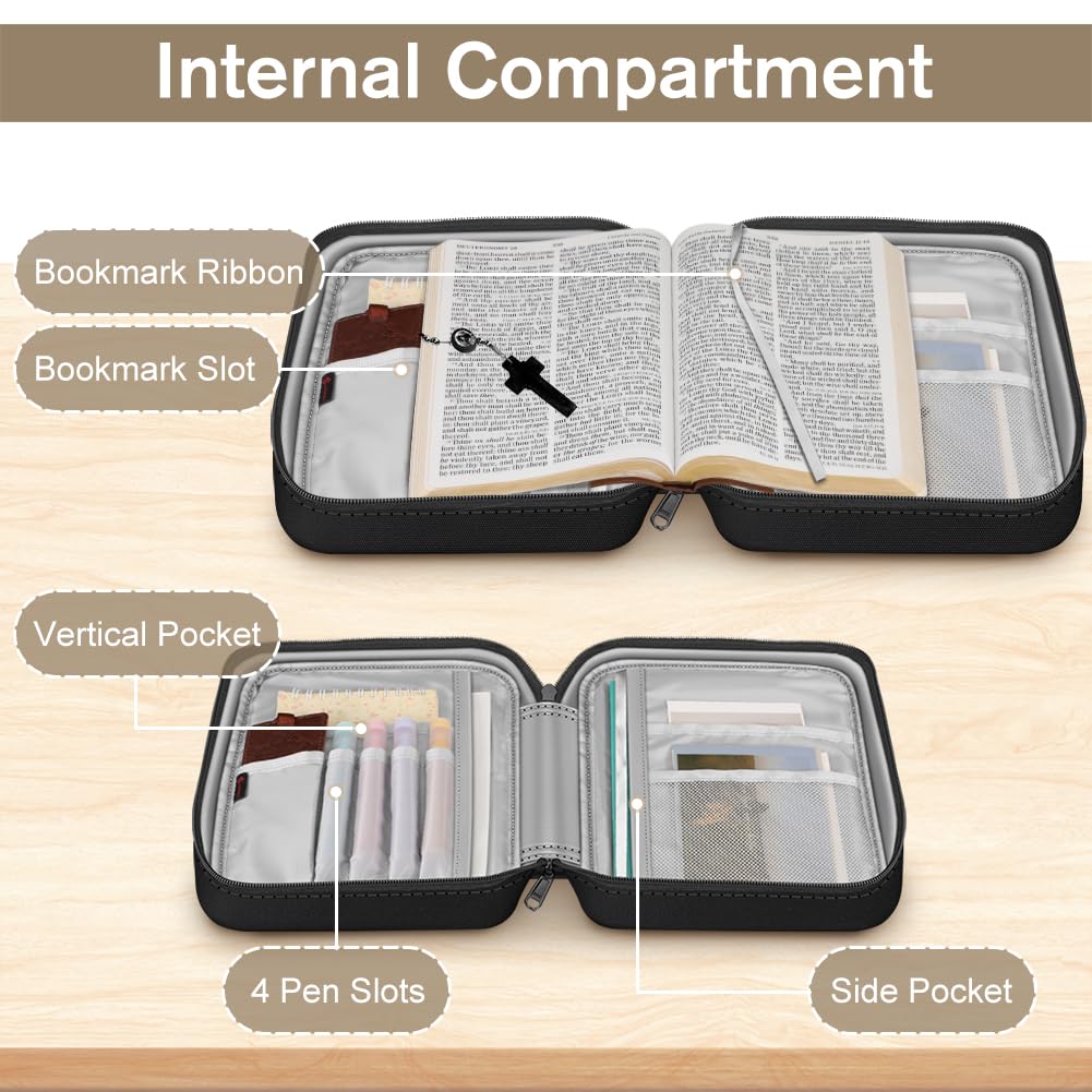 FINPAC Small Bible Cover with Handle & Zipper Pocket - Compact Protective Case for Church, Study & Travel - Durable Book Carrying Bag for Men, Women & Gifts (Black) - Perfect for Daily Devotion, Bible Study Groups & Church Services