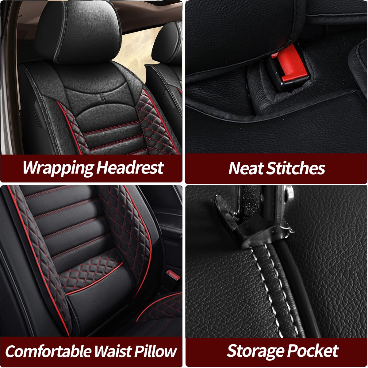 Premium Faux Leather Waterproof Car Seat Covers for Subaru Crosstrek 2016-2025 - Full Set 5 Seats with Airbag Compatibility (Black & Red) - Perfect for Outdoor Adventures, Daily Commutes & Pet Protection