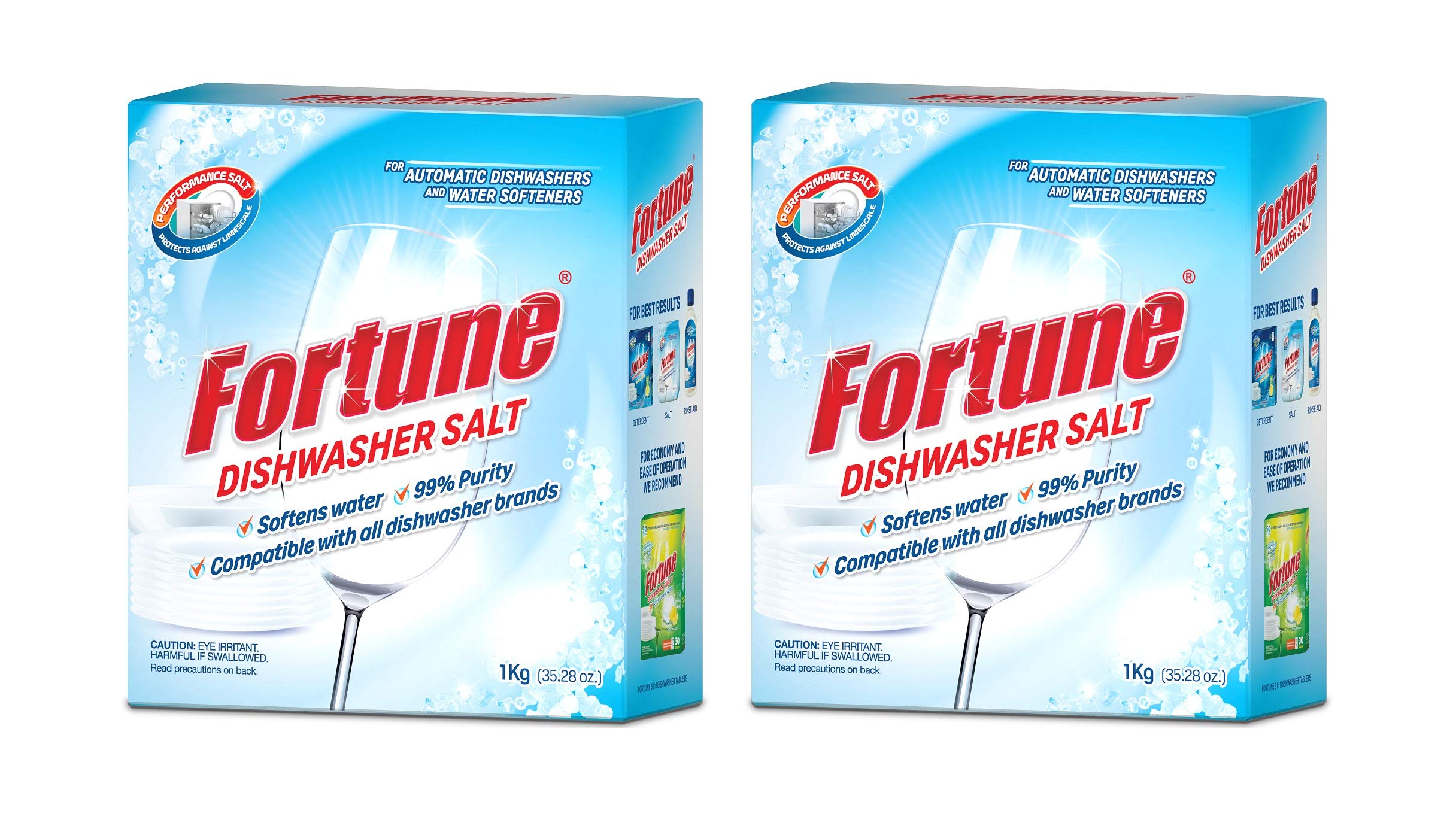 Fortune Dishwasher Rinse Aid 500ml (2-Pack) + Dishwasher Salt 2kg + Detergent 1kg - Universal Fit for All Dishwasher Brands - Perfect for Sparkling Clean Dishes in Homes & Restaurants
