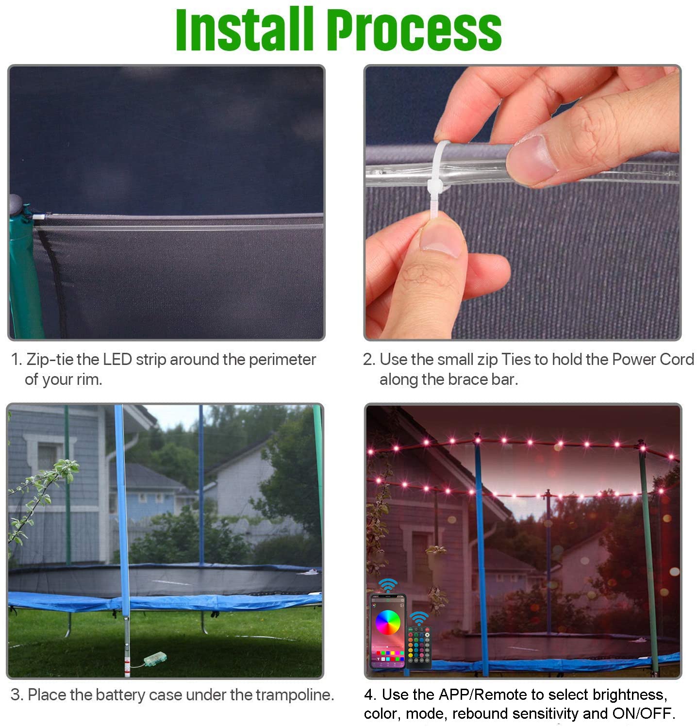 Upgraded APP & Remote Control LED Trampoline Lights - 16 Color Changing, Waterproof, Battery Powered for Nighttime Outdoor Play | Perfect for Backyard Parties, Family Fun & Kids Entertainment