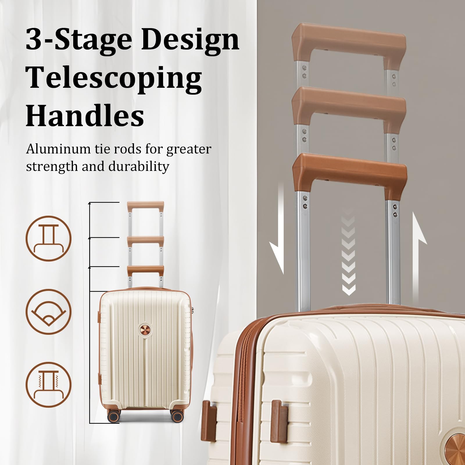 Joyway 5-Piece Hardshell Luggage Set - Lightweight PP Carry-On Suitcase with Double Spinner Wheels & TSA Lock (Beige Brown) - Perfect for Air Travel, Business Trips & Family Vacations