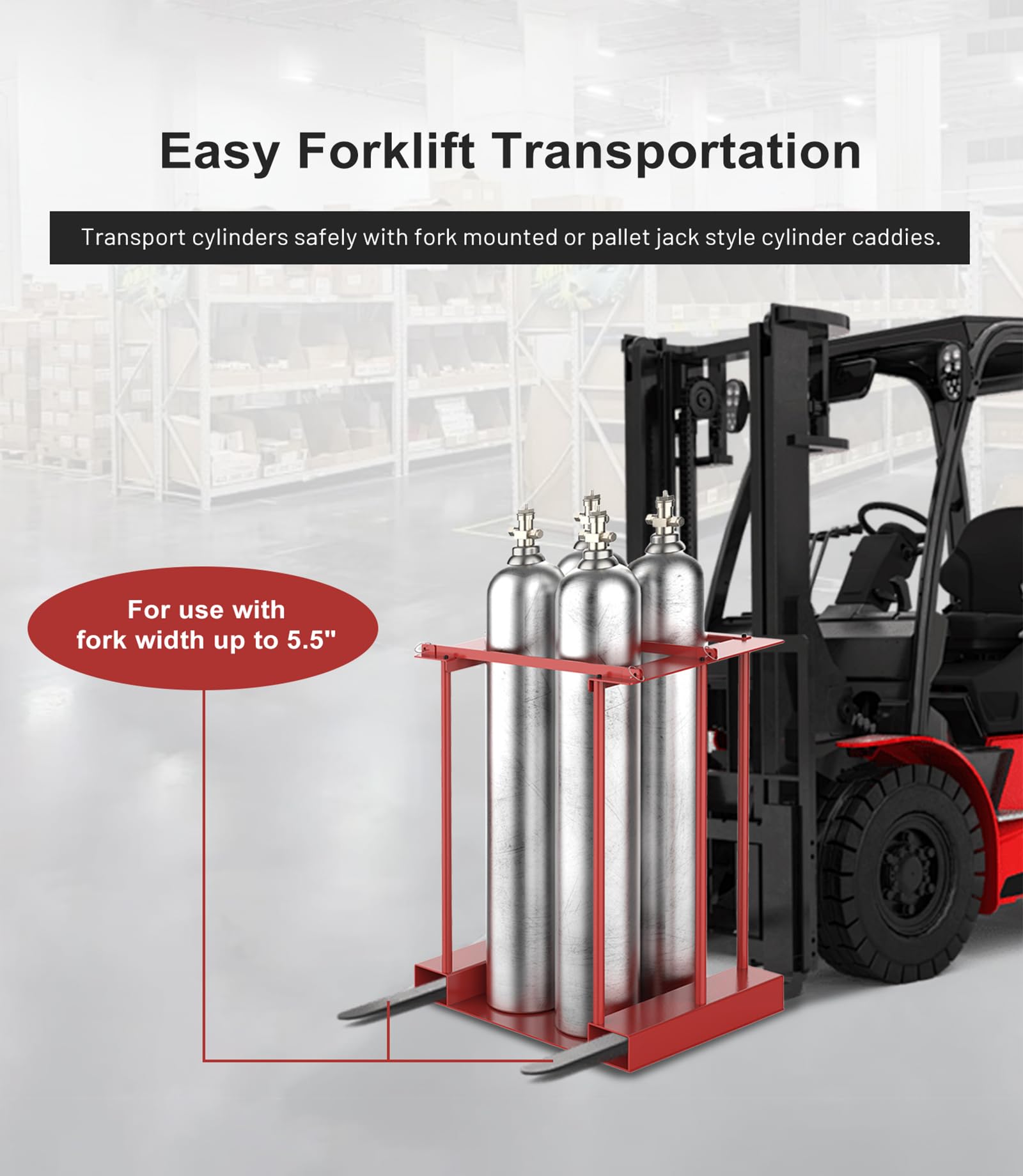 Heavy Duty Forkliftable Cylinder Storage Caddy - Industrial Gas Cylinder Safety Rack with Durable Steel Frame - OSHA Compliant for Warehouse, Factory & Garage Use - Perfect for Securing Oxygen, Acetylene & Propane Tanks