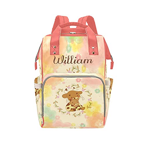 **Personalized Funny Deer Pink & Orange Diaper Backpack – Custom Name Mommy Nursing Bag, Baby Nappy Travel Backpack for Moms & Girls – Perfect for Daycare, Outings & Baby Showers**