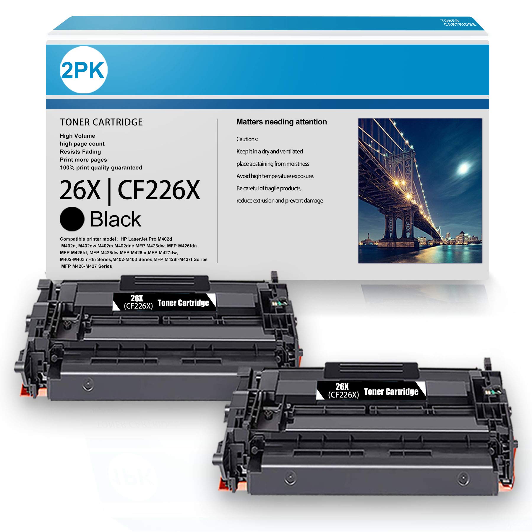 High Yield CF226X Toner Cartridge (2-Pack, Black) - Compatible with HP Pro M402n/M402dw/M402dne & M426 Series Printers - Perfect for Office Printing & High-Volume Documents