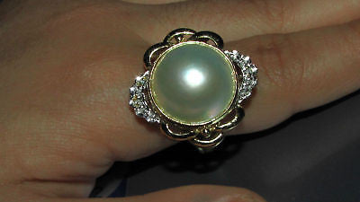 14K Gold Estate Diamonds Mabe Pearl Cocktail Ring – Elegant Vintage Jewelry for Parties, Weddings & Special Occasions