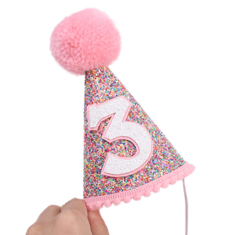 Sparkly Rainbow Cone Birthday Hat - Glitter Party Hat for Birthday Celebrations, Festive Party Decorations for Kids & Adults Birthday Parties