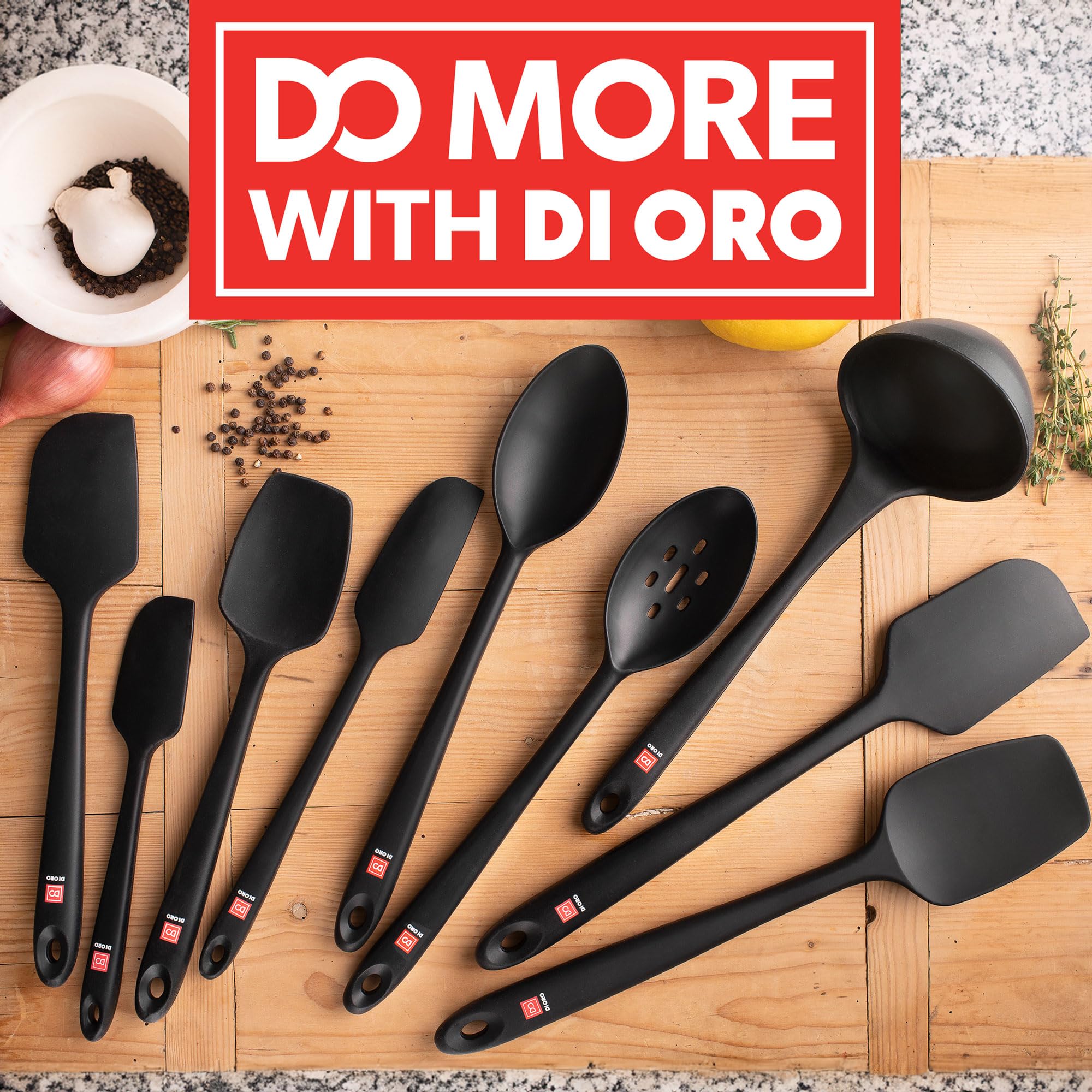 DI ORO Premium Silicone Spatula Set - 3-Piece Heat-Resistant Kitchen Utensils (600°F/BPA Free) for Baking, Cooking & Mixing - Safe for Nonstick Cookware & Dishwasher - Perfect for Cakes, Cookies, Pancakes & More (Black)