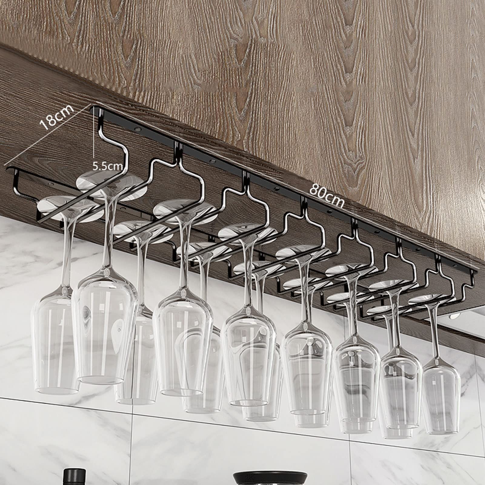 Under Cabinet Wine Glass Rack - Stemware Holder & Storage Hanger for Bar, Kitchen - Space-Saving 80x18x5.5cm - Perfect for Displaying and Organizing Wine Glasses in Home Bars, Restaurants, and Kitchen Decor