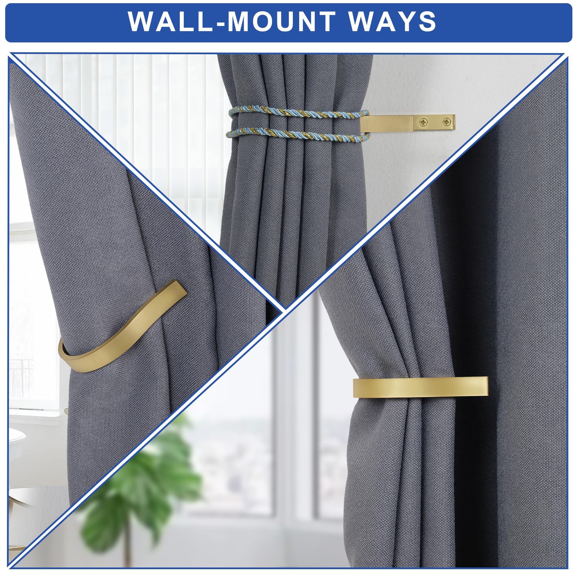 2Pcs Solid Brass U-Shaped Curtain Tiebacks - Heavy Duty Wall Mounted Drapery Holdbacks for Living Room, Bedroom & Windows (Gold Finish) - Perfect for Home Decor & Interior Design