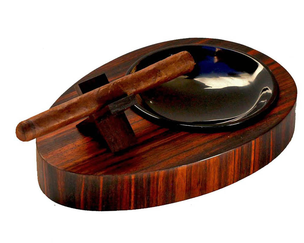Premium Ebony Wood Single Cigar Ashtray - Handcrafted Outdoor & Indoor Smoking Accessory for Cigars, Cigarettes, and Pipe Tobacco - Perfect for Patio, Deck, or Home Decor
