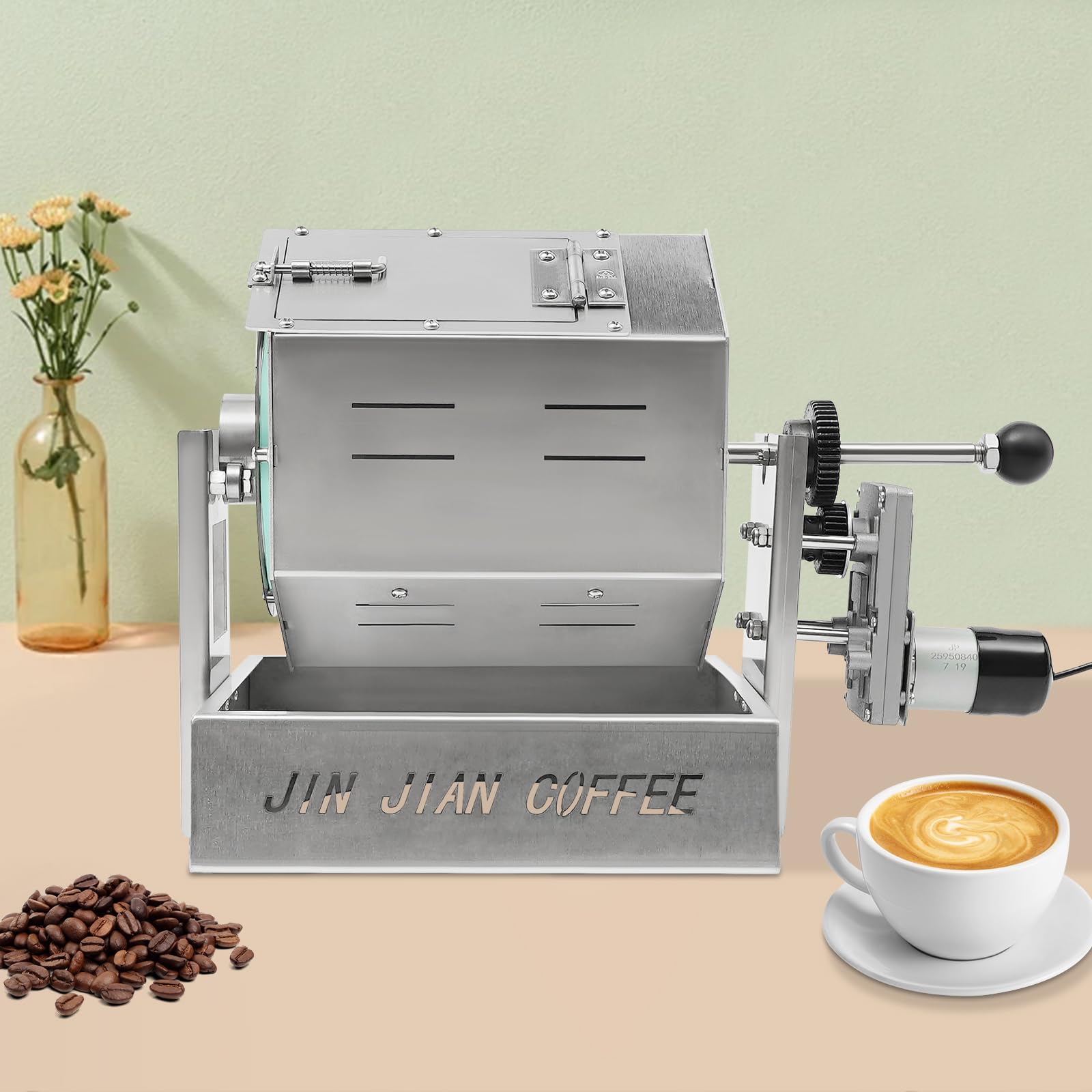 Premium Stainless Steel Drum Coffee Bean Roaster with Gas Burner - Perfect for Home Roasting, Coffee Shops & Small Batch Artisan Coffee Production