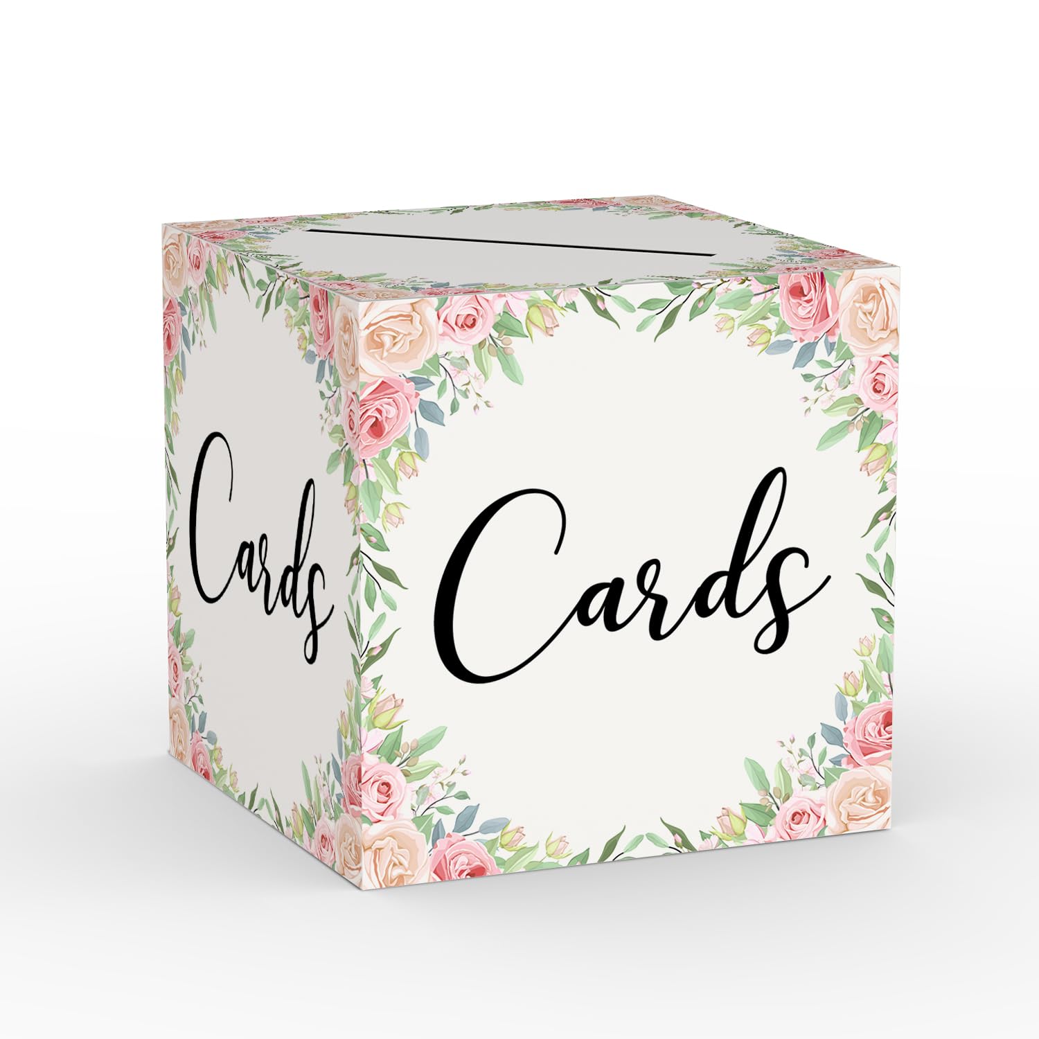 Pink Floral Greenery Card Box 8x8x8 Inches - Elegant Money Gift Holder for Wedding, Bridal Shower, Birthday, Baby Shower & Graduation Decorations - Perfect for Party Favors and Special Occasions