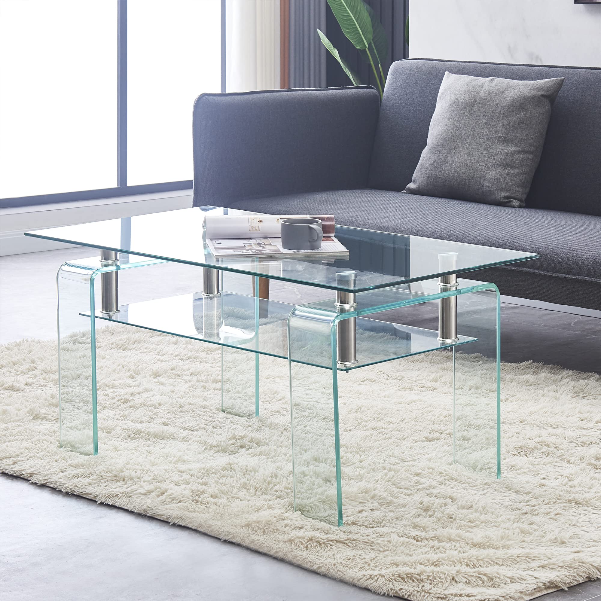 Modern Tempered Glass Coffee Table with Glass Legs - Small Living Room Centerpiece for Apartments, Condos & Lounge Areas - Durable & Stylish Home Decor