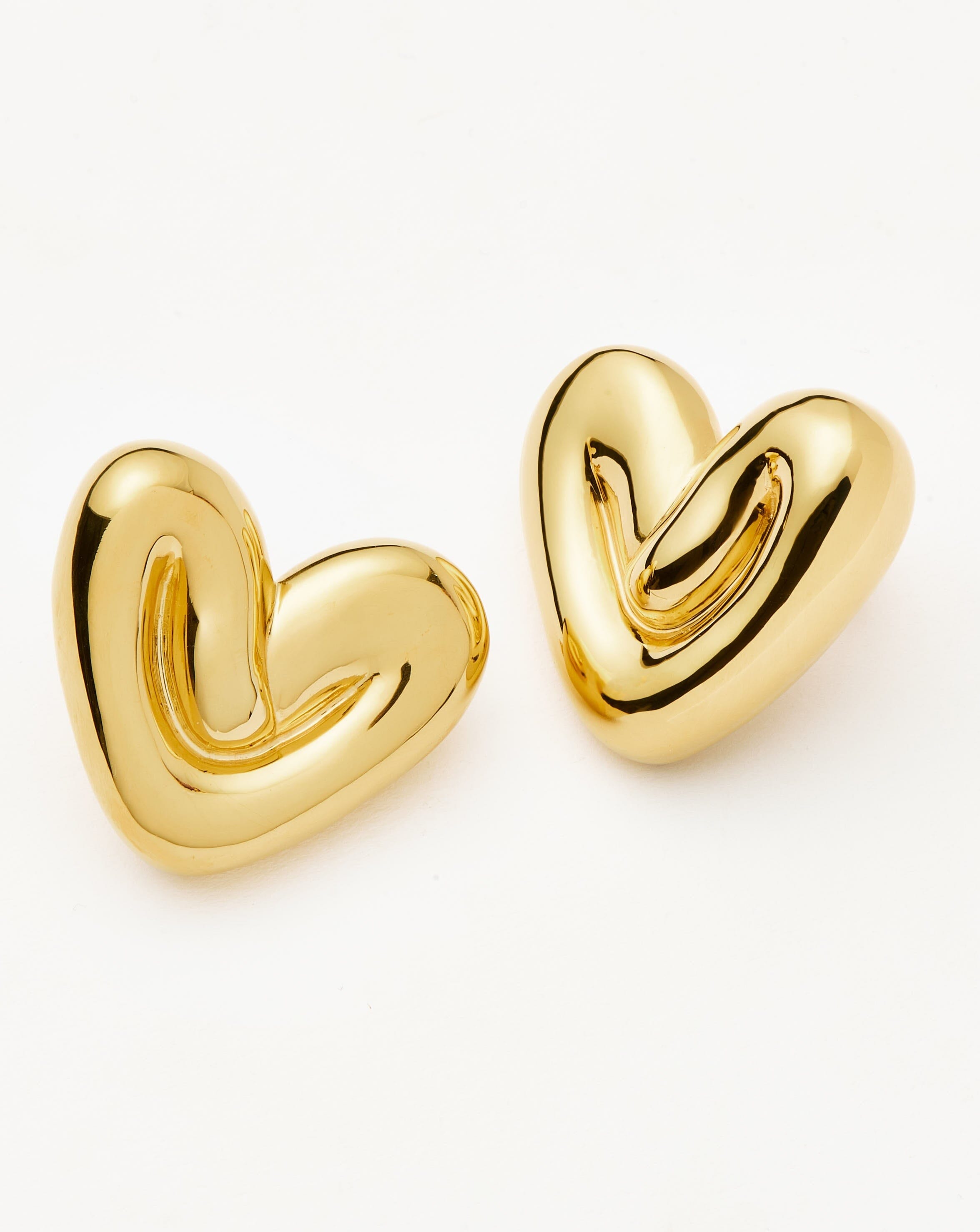 Puffy Heart Oversized Stud Earrings - 18k Gold Plated Dangle Earrings for Women | Trendy Valentine's Day Gift, Anniversary Present & Party Jewelry