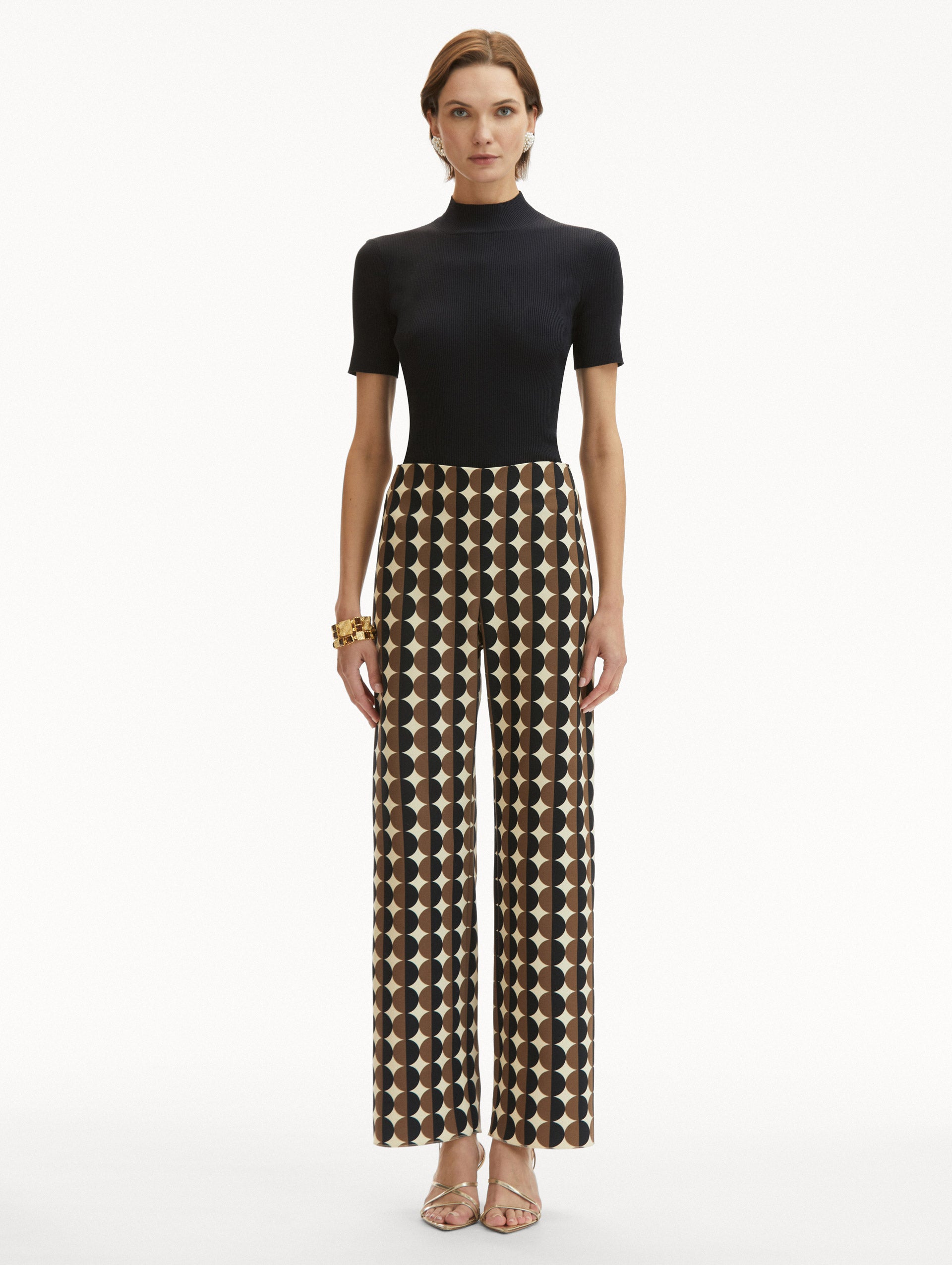Stylish Geometric Circle Print Wool Pants for Women - Comfortable Winter Trousers with Elastic Waist - Perfect for Office, Casual Outfits & Holiday Parties