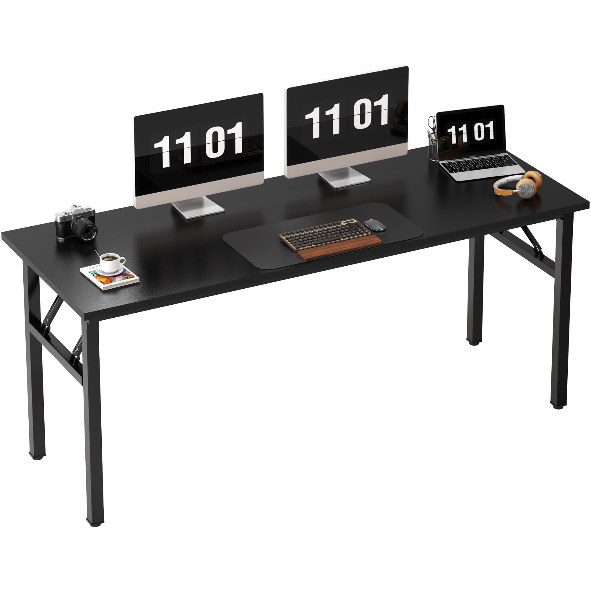 62 Inch Folding Computer Desk - BIFMA Certified Office Desk & Dining Table, No Assembly Required, Black - Perfect for Home Office, Gaming Setup & Small Space Living