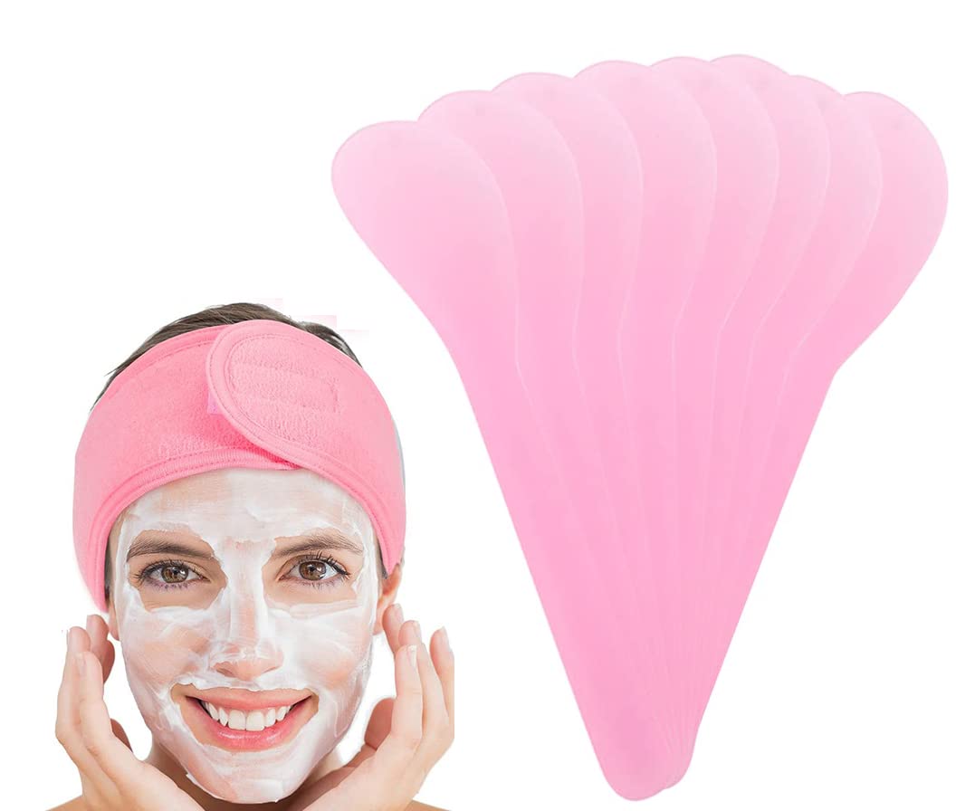 10 PCS Reusable Plastic Face Pack Spatula Set with Facial Headband - Multicolor Cosmetic Tools for Home & Salon Use - Perfect for Skincare Routine, DIY Facial Masks & Professional Spa Treatments