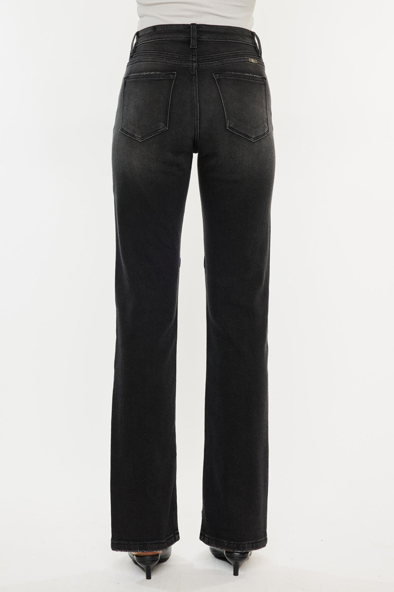 Berry High Rise Slit Straight Leg Jeans for Women - Stretchy Denim Pants with Side Slits, Comfortable & Trendy - Perfect for Casual Outfits, Date Nights & Street Style