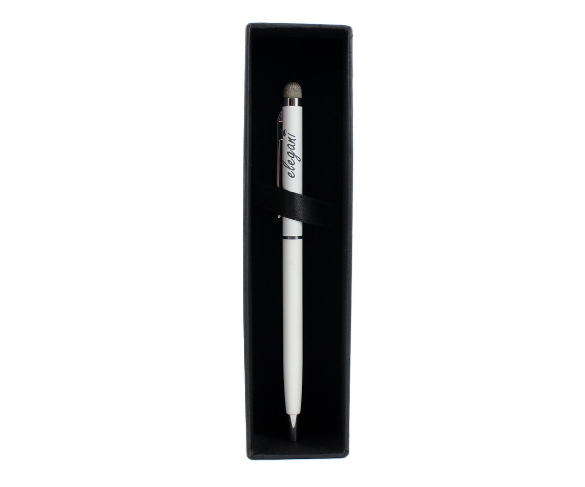 2 in 1 Twist Style Slim Stylus Pen with Microfiber Tip - Dual Function Capacitive Touch Screen Stylus for iPad, iPhone, Android Tablets - Perfect for Drawing, Note-Taking & Digital Signatures (White)
