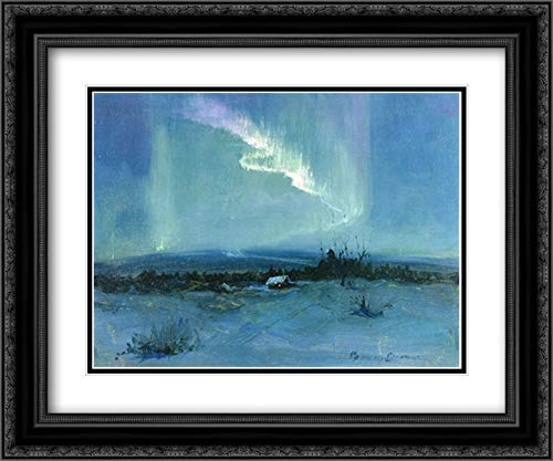 Northern Lights 24x20 Black Ornate Frame with Double Matted Museum Art Print by Sydney Laurence - Perfect for Living Room, Bedroom & Office Wall Decor