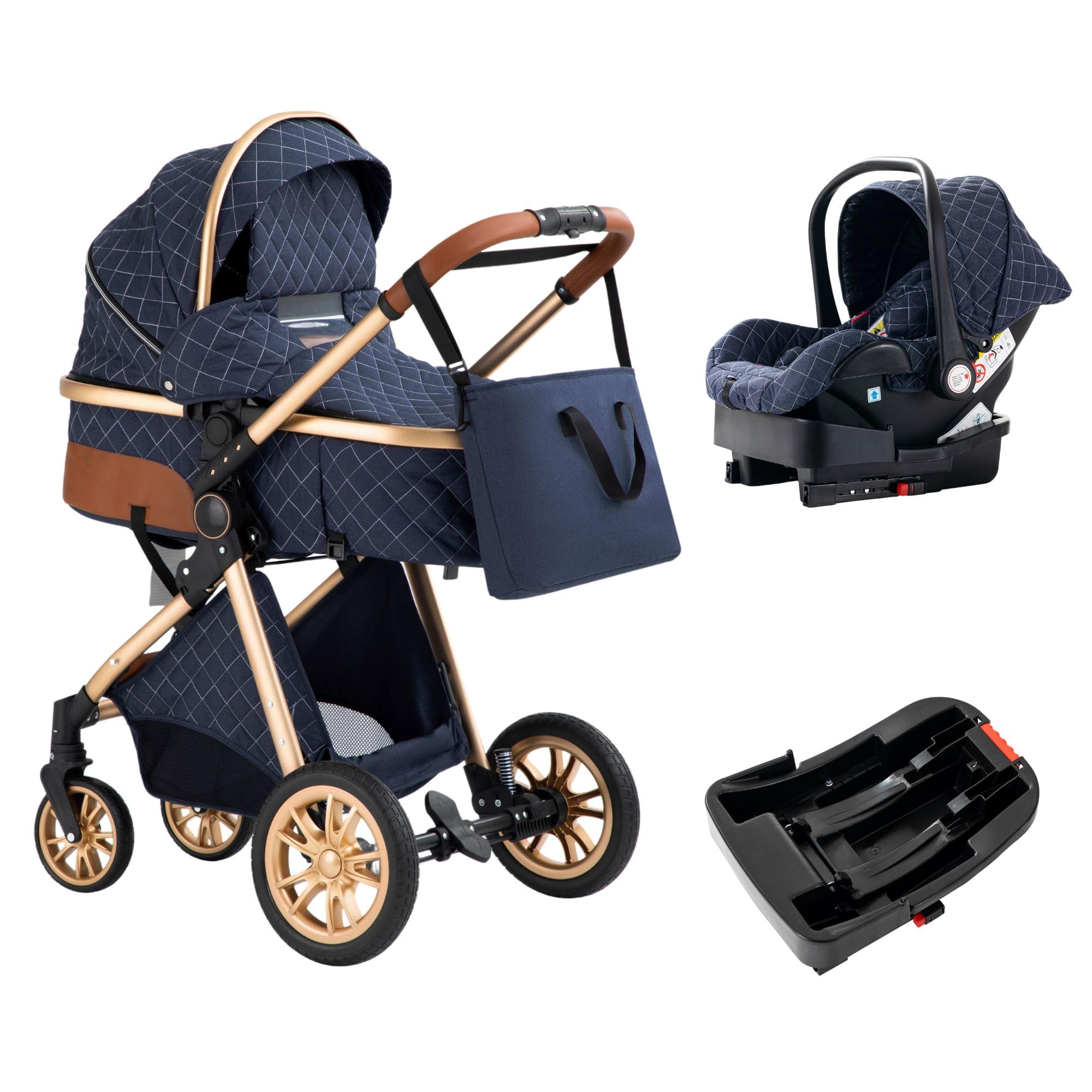 3-in-1 Adjustable Baby Stroller Travel System with One Click Folding | Lightweight Infant Stroller & Car Seat Combo Set | Perfect for Newborns, Shopping & Air Travel