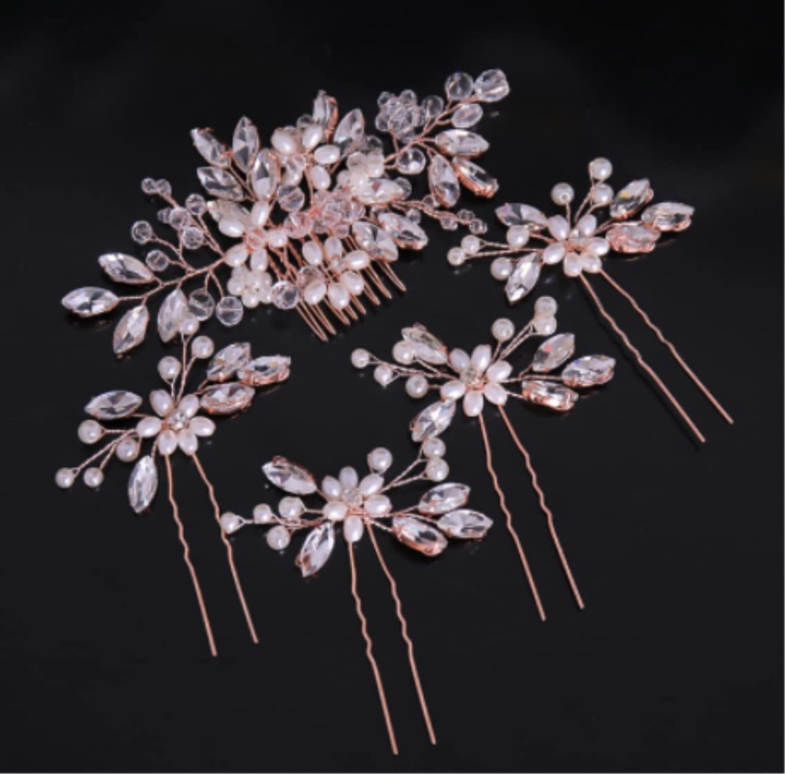 RUVOO Crystal Rhinestone Pearl Bridal Hair Comb - Elegant Wedding Hair Accessories for Bride, Women's Hair Jewelry Side Comb Clip for Bridal Party, Prom, Special Occasions