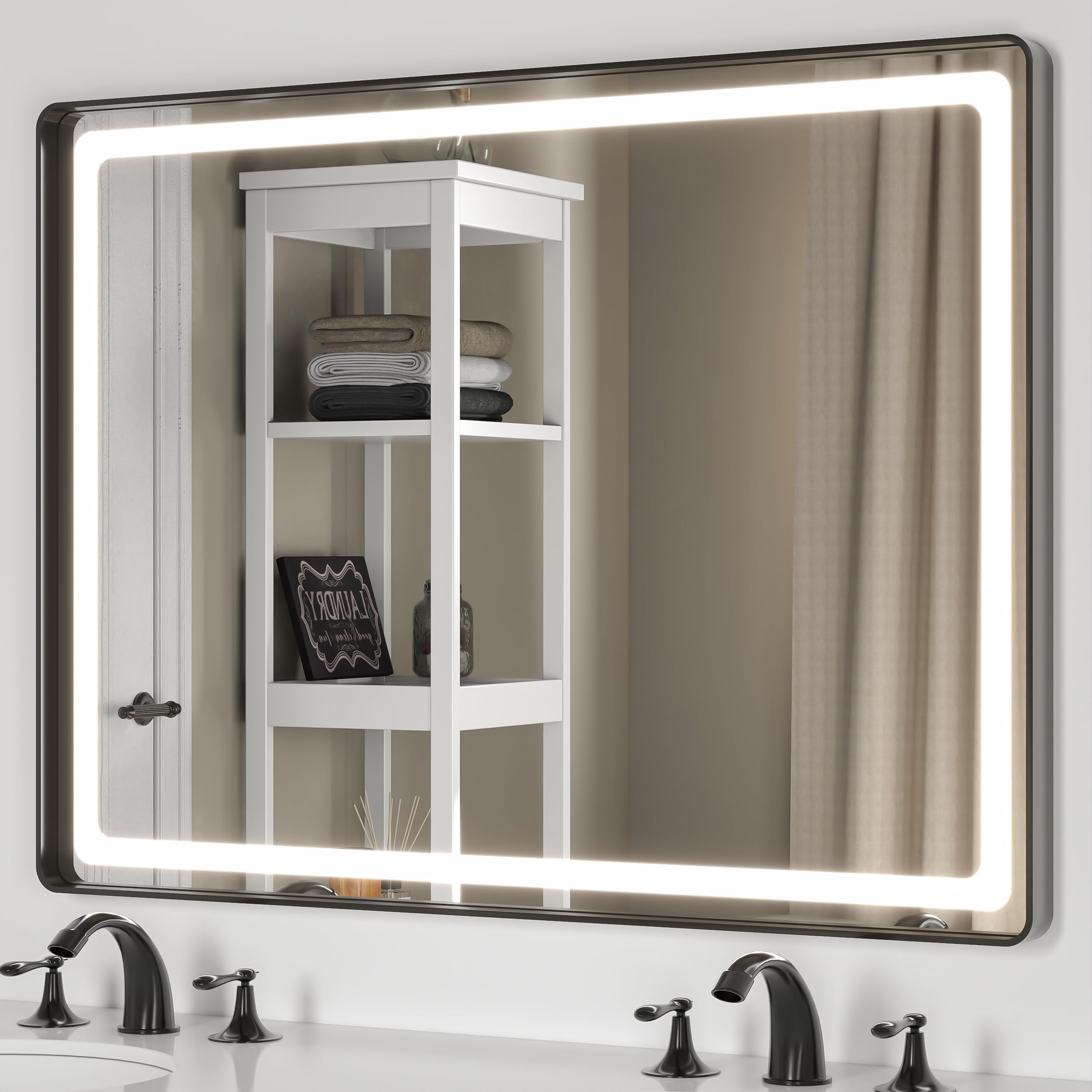 Hasipu 40 x 26 Inch LED Bathroom Mirror with Lights - Dimmable Anti-Fog Vanity Mirror with 3 Color Temperatures, Black Metal Frame (Horizontal/Vertical Mounting) - Perfect for Modern Bathrooms, Makeup Vanity & Home Decor