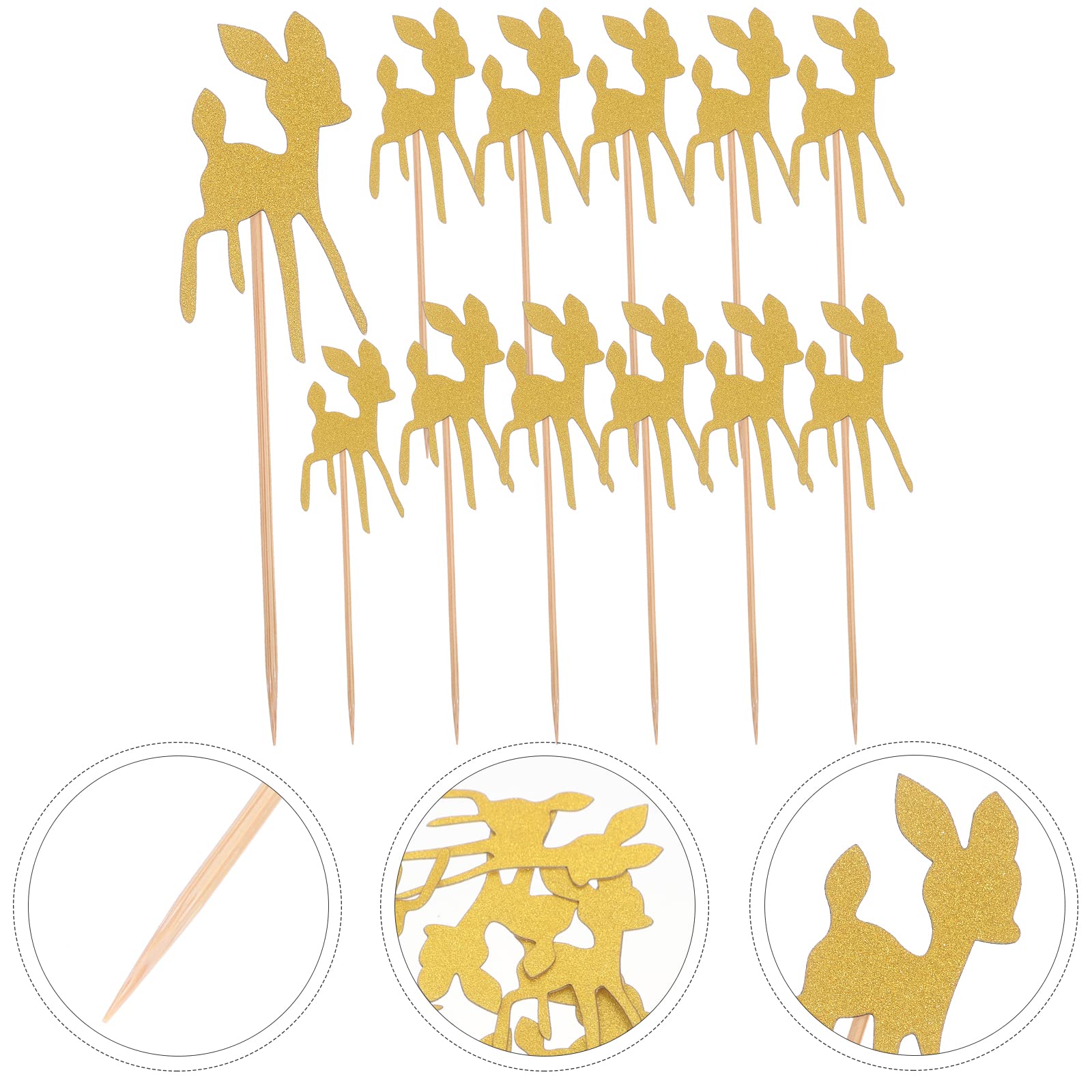 24pcs Golden Glitter Deer Shaped Cake Toppers - Edible Cupcake Decorations for Christmas, Birthday & Wedding Parties - Perfect for DIY Baking, Dessert Decorating and Holiday Celebrations