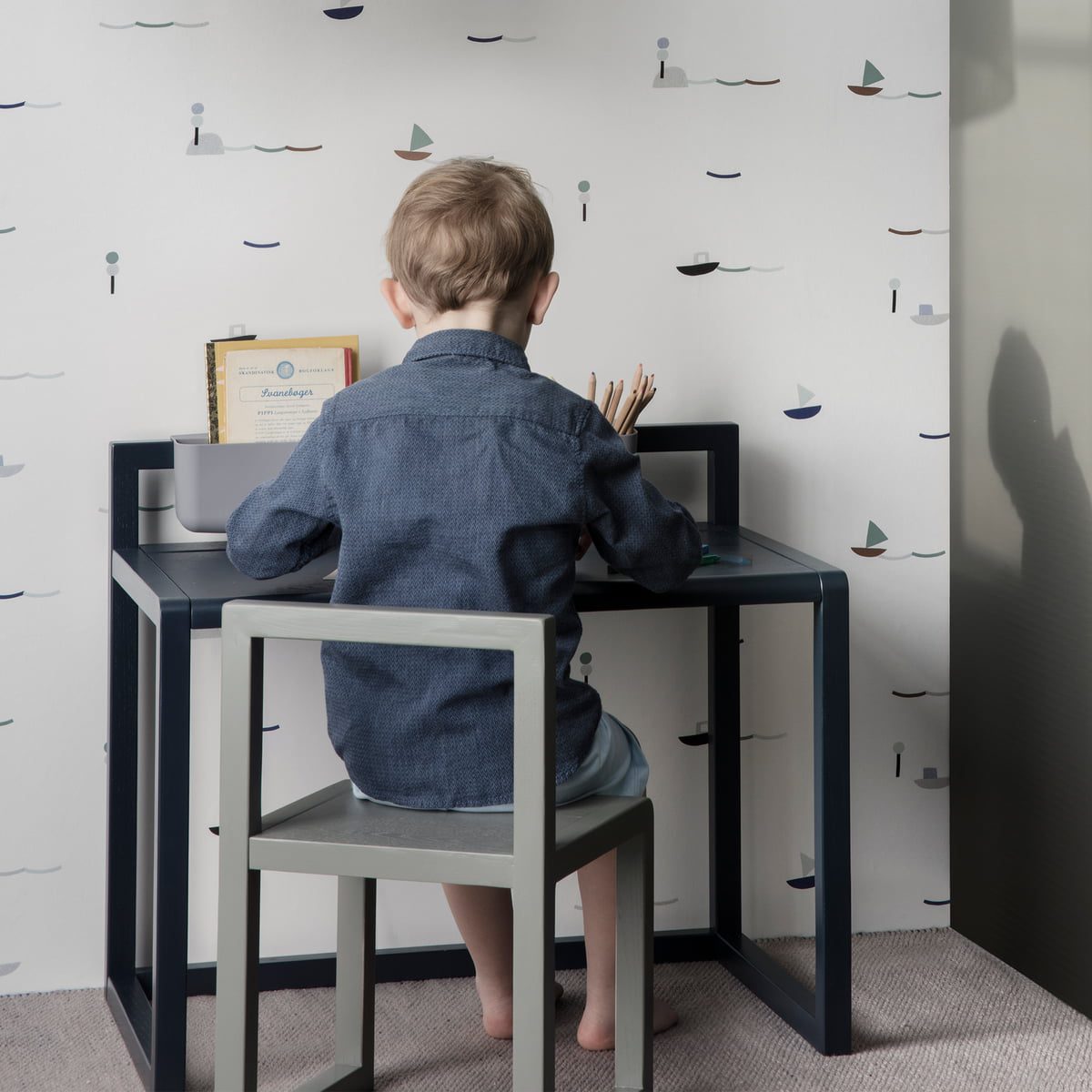 FERM LIVING Little Architect Kids Desk - Grey Wooden Study Table for Children | Perfect for Homework, Drawing & Creative Play in Bedroom or Playroom