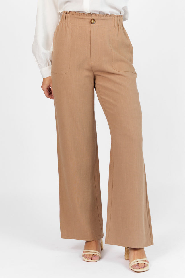 Mocha Linen Blend Trousers for Women - Comfortable High-Waisted Pants for Casual & Office Wear - Final Sale