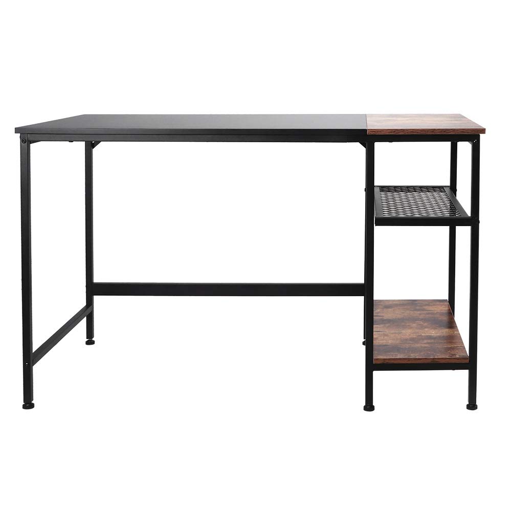 1.2M Black Oak Computer Desk with 2-Tier Grid Shelf - Sturdy Home Office Desk for Writing, Studying & Working - Perfect for Small Spaces & Remote Work