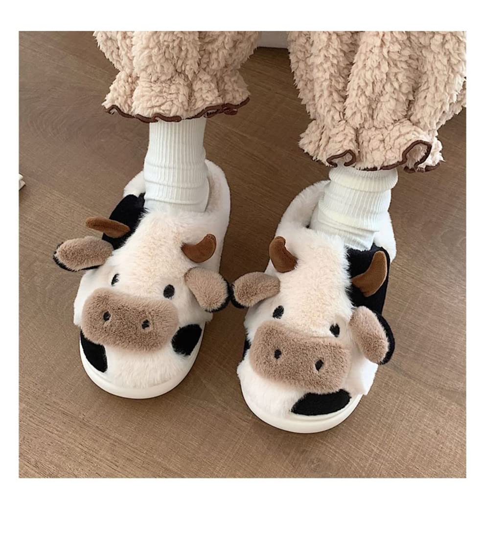 Cozy Cow Print Cotton Slippers for Women & Men - Warm Plush Animal House Shoes with Non-Slip Sole - Perfect for Indoor Home Comfort and Outdoor Winter Wear