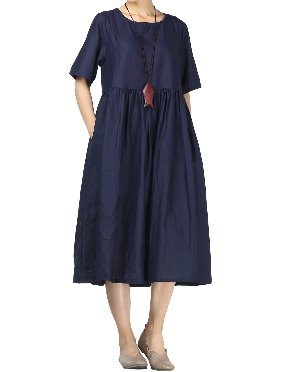 Minibee Women's Linen Tunic Summer Dress - Breathable Casual Midi Dress with Pockets | Perfect for Beach, Vacation & Everyday Wear