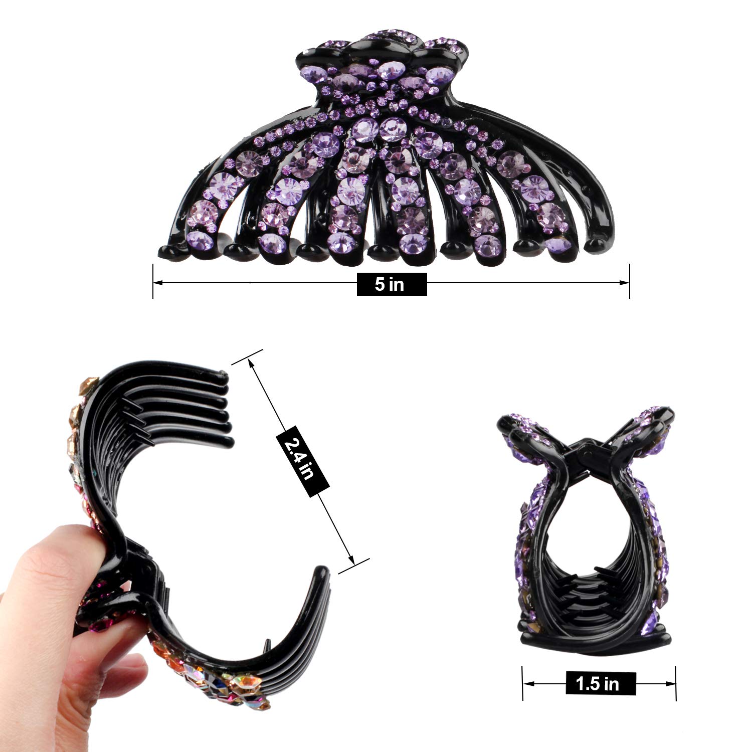 5 Inch Large Sparkly Crystal Hair Clips - Fashion Hair Claw Accessories for Women (Pack of 2) - Perfect for Parties, Weddings & Everyday Styling
